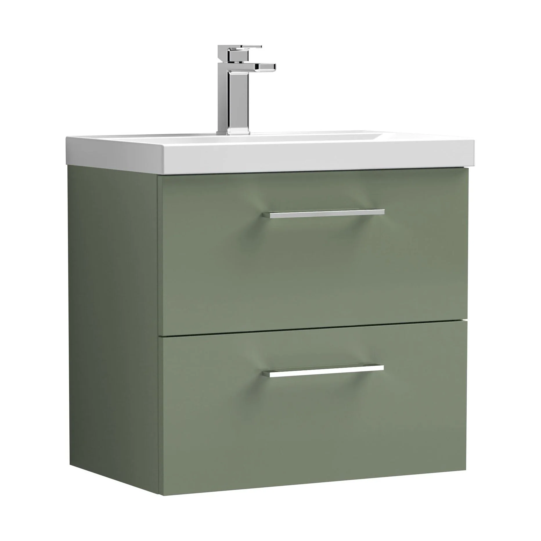 Wall Hung 2 Drawer Vanity Unit with Mid-Edge Ceramic Basin - Choice of Colour, Handle Finish and Size - Image 169