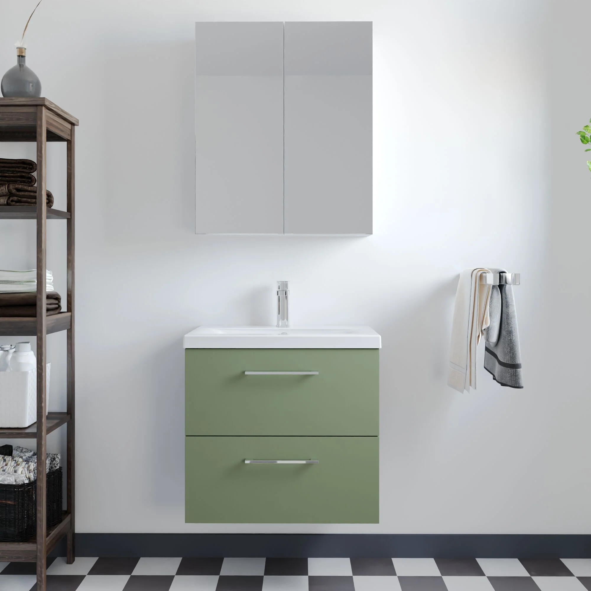 Wall Hung 2 Drawer Vanity Unit with Mid-Edge Ceramic Basin - Choice of Colour, Handle Finish and Size - Image 170