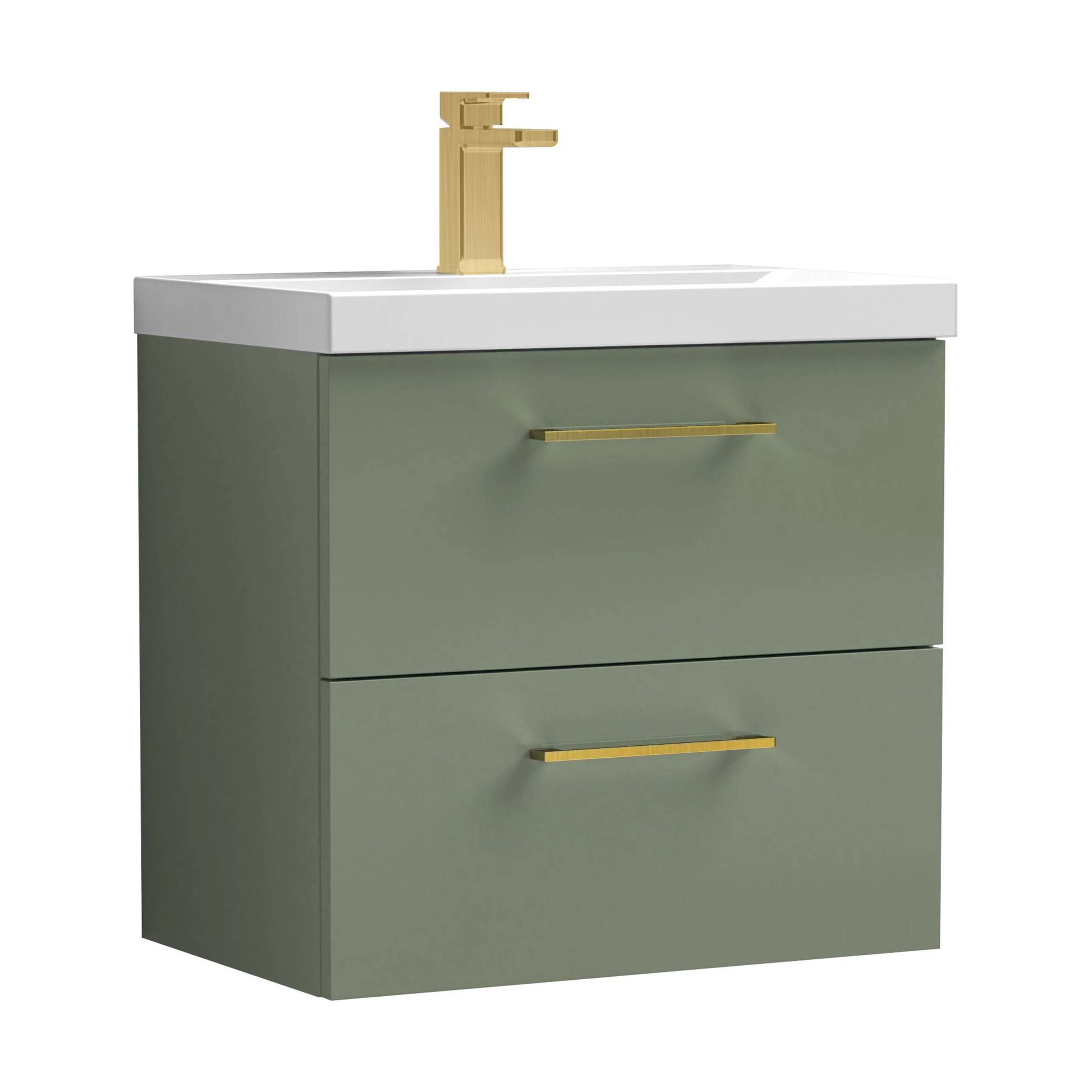Wall Hung 2 Drawer Vanity Unit with Mid-Edge Ceramic Basin - Choice of Colour, Handle Finish and Size - Image 174