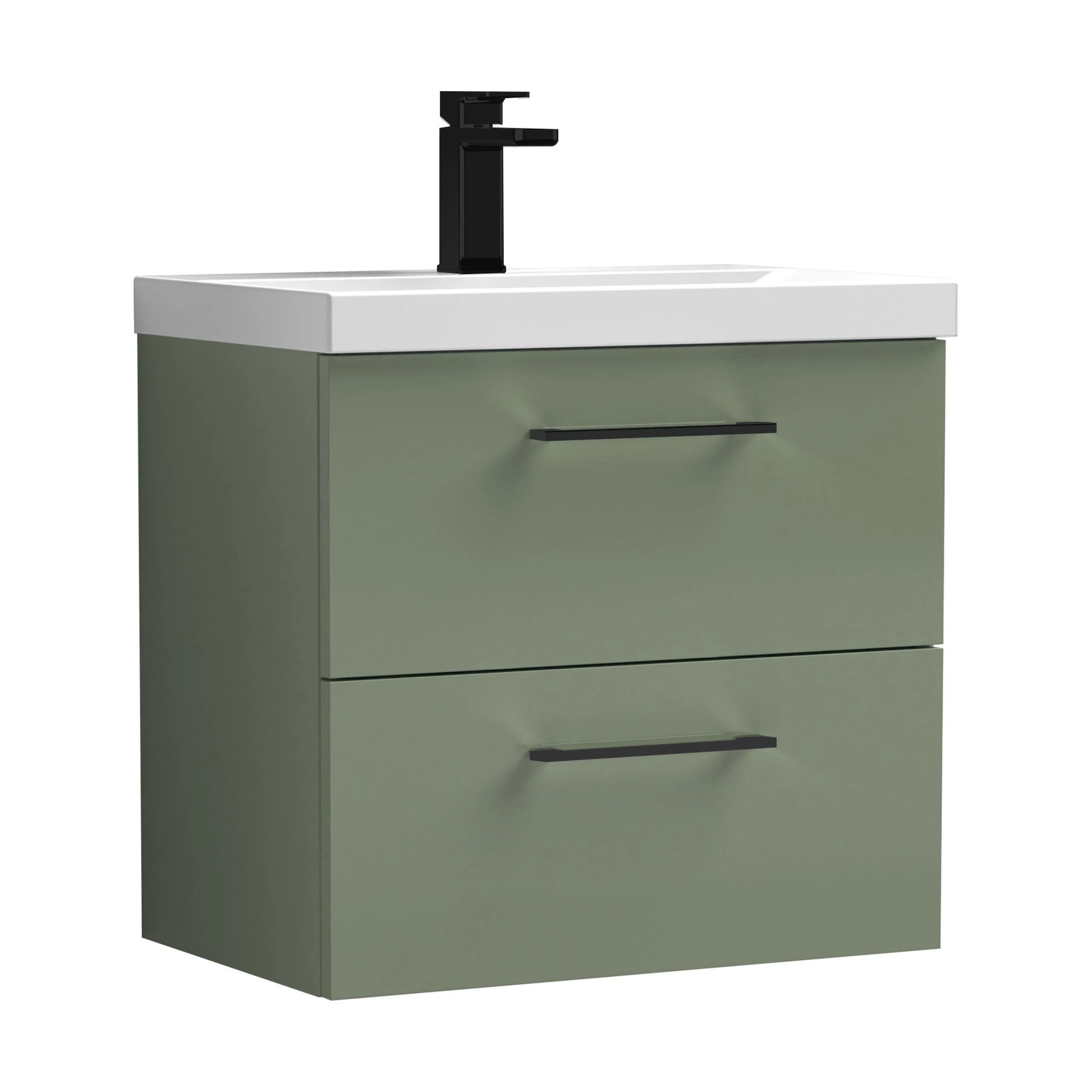 Wall Hung 2 Drawer Vanity Unit with Mid-Edge Ceramic Basin - Choice of Colour, Handle Finish and Size - Image 176