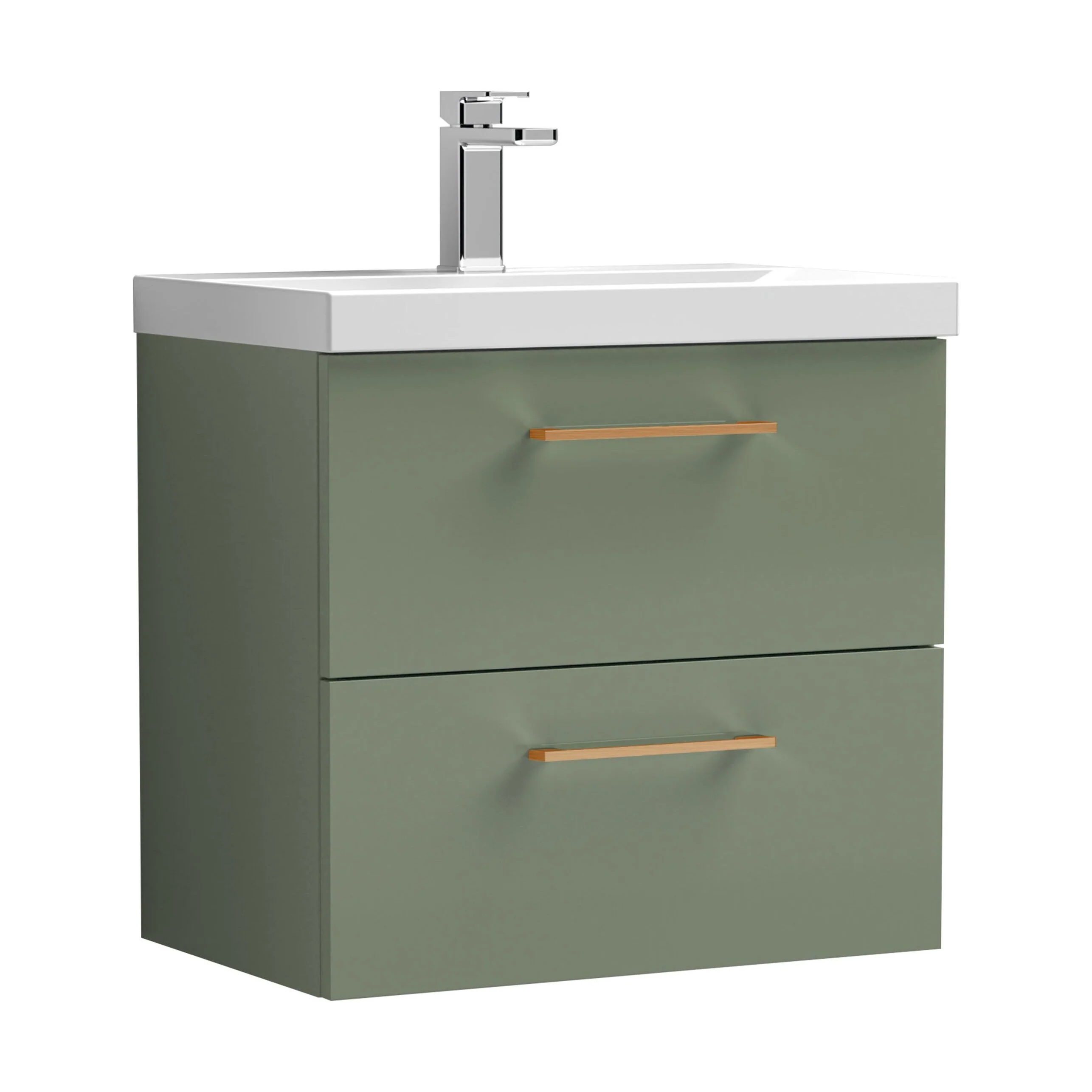 Wall Hung 2 Drawer Vanity Unit with Mid-Edge Ceramic Basin - Choice of Colour, Handle Finish and Size - Image 178