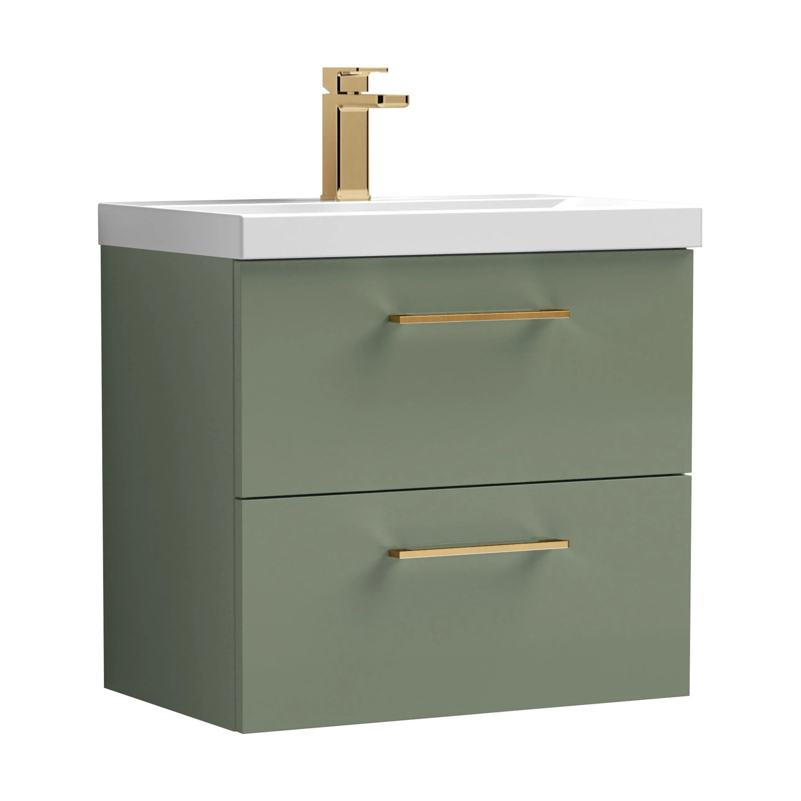 Wall Hung 2 Drawer Vanity Unit with Mid-Edge Ceramic Basin - Choice of Colour, Handle Finish and Size - Image 182
