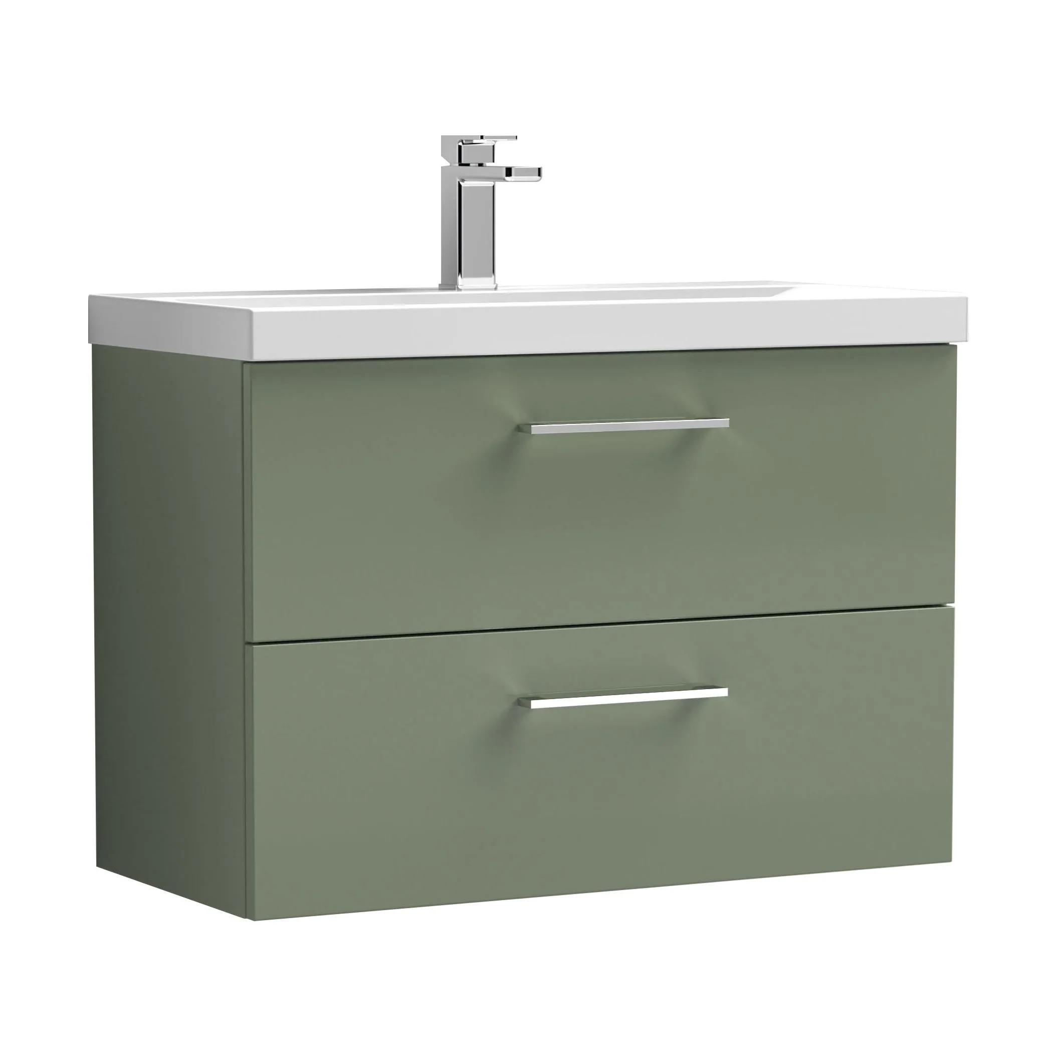 Wall Hung 2 Drawer Vanity Unit with Mid-Edge Ceramic Basin - Choice of Colour, Handle Finish and Size - Image 184