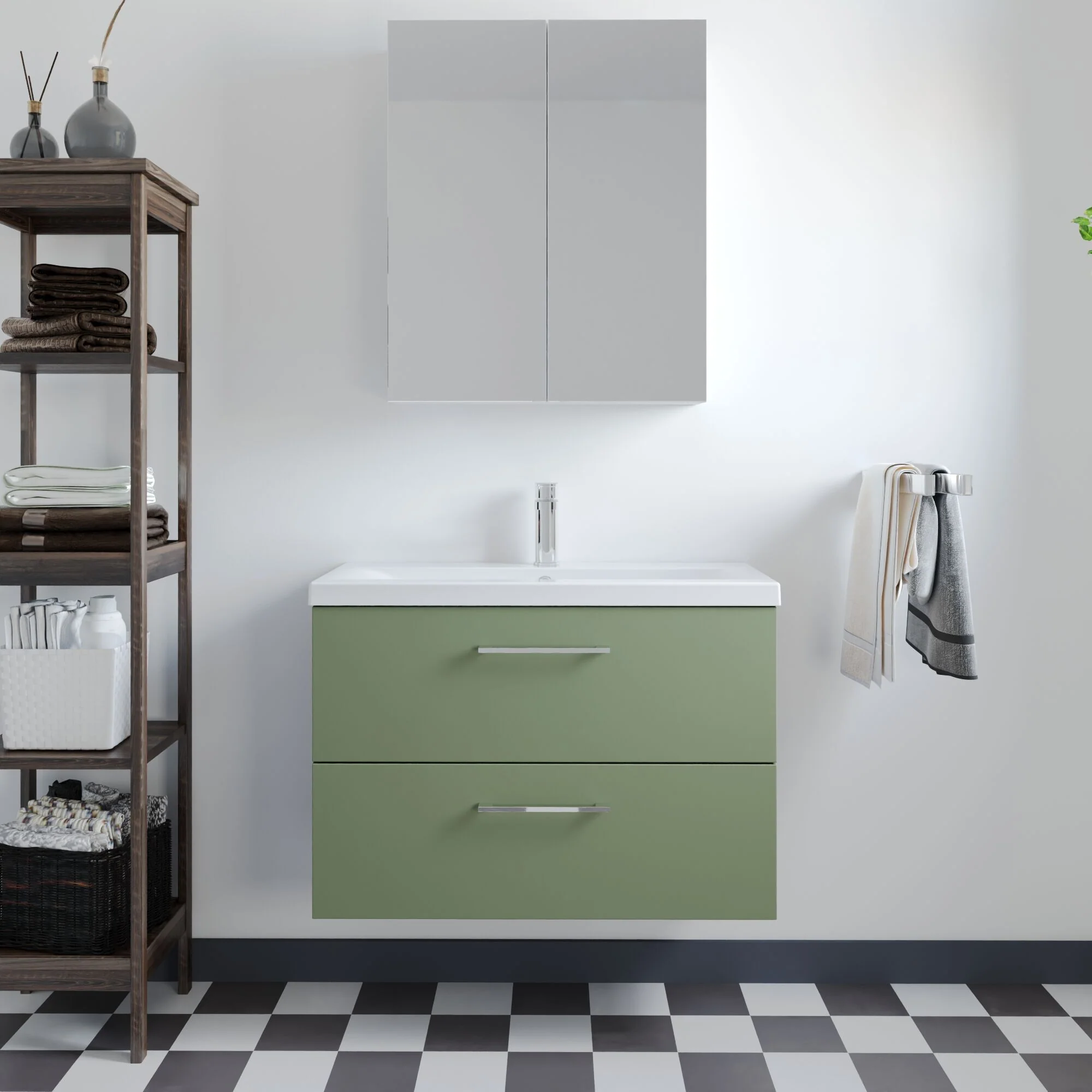 Wall Hung 2 Drawer Vanity Unit with Mid-Edge Ceramic Basin - Choice of Colour, Handle Finish and Size - Image 185