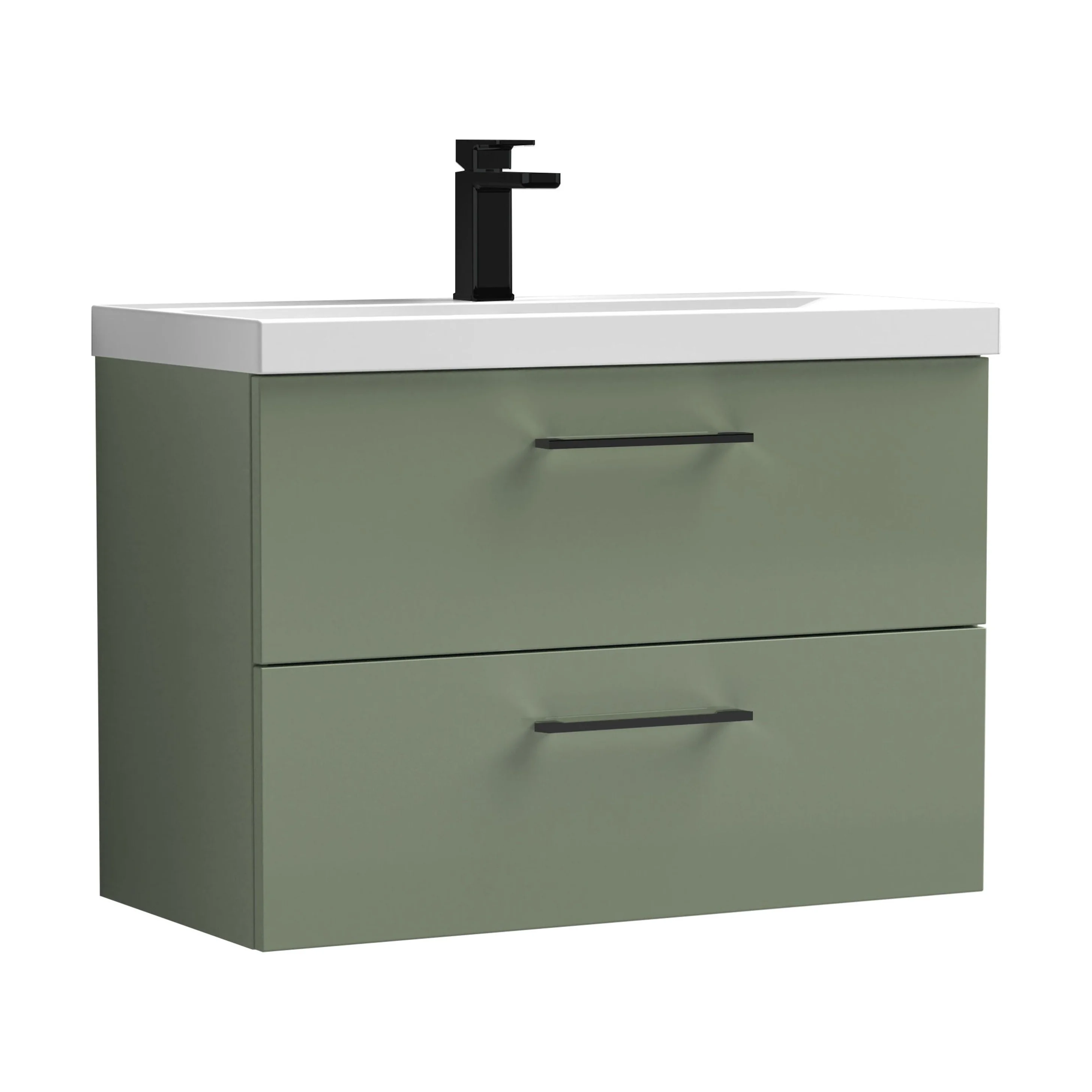 Wall Hung 2 Drawer Vanity Unit with Mid-Edge Ceramic Basin - Choice of Colour, Handle Finish and Size - Image 191