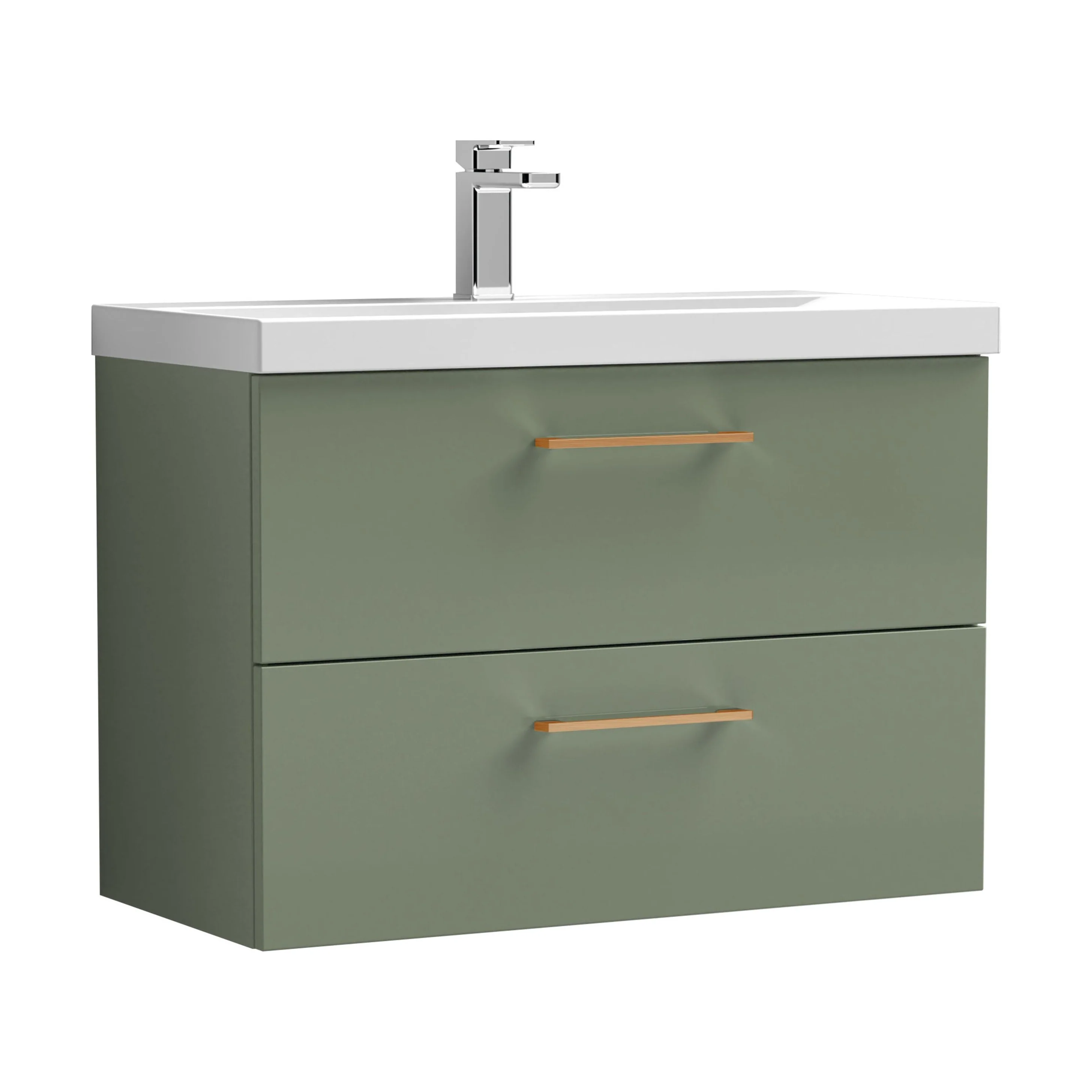 Wall Hung 2 Drawer Vanity Unit with Mid-Edge Ceramic Basin - Choice of Colour, Handle Finish and Size - Image 193
