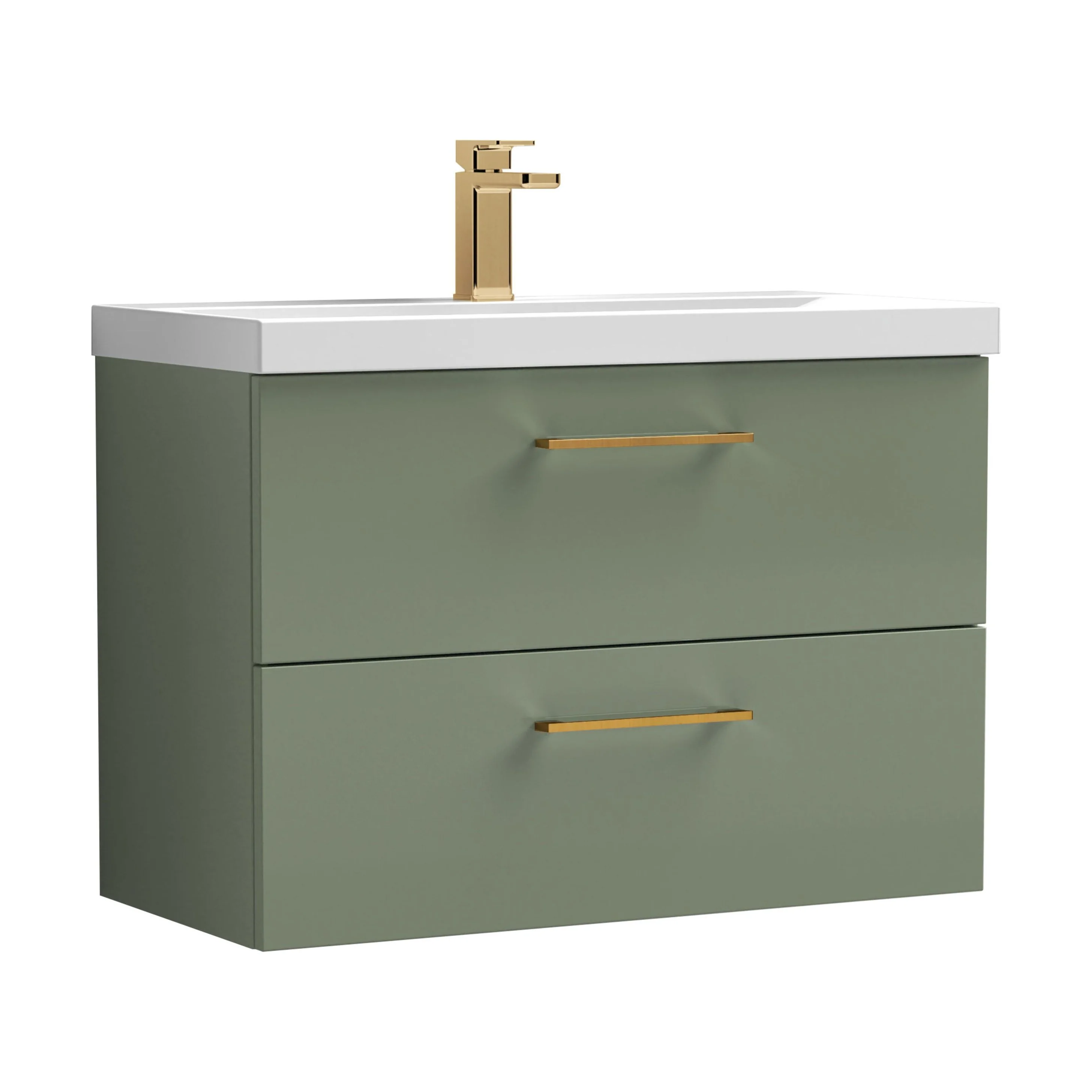 Wall Hung 2 Drawer Vanity Unit with Mid-Edge Ceramic Basin - Choice of Colour, Handle Finish and Size - Image 195