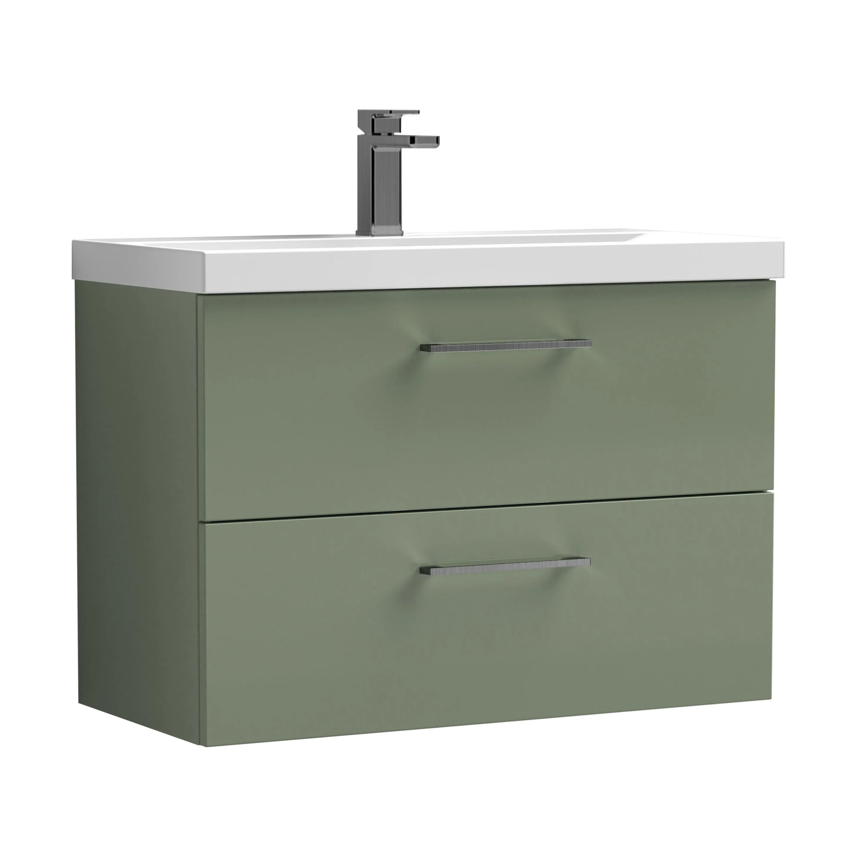 Wall Hung 2 Drawer Vanity Unit with Mid-Edge Ceramic Basin - Choice of Colour, Handle Finish and Size - Image 197