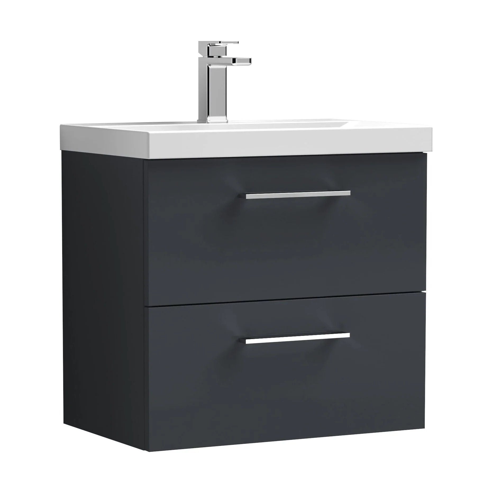 Wall Hung 2 Drawer Vanity Unit with Mid-Edge Ceramic Basin - Choice of Colour, Handle Finish and Size - Image 31