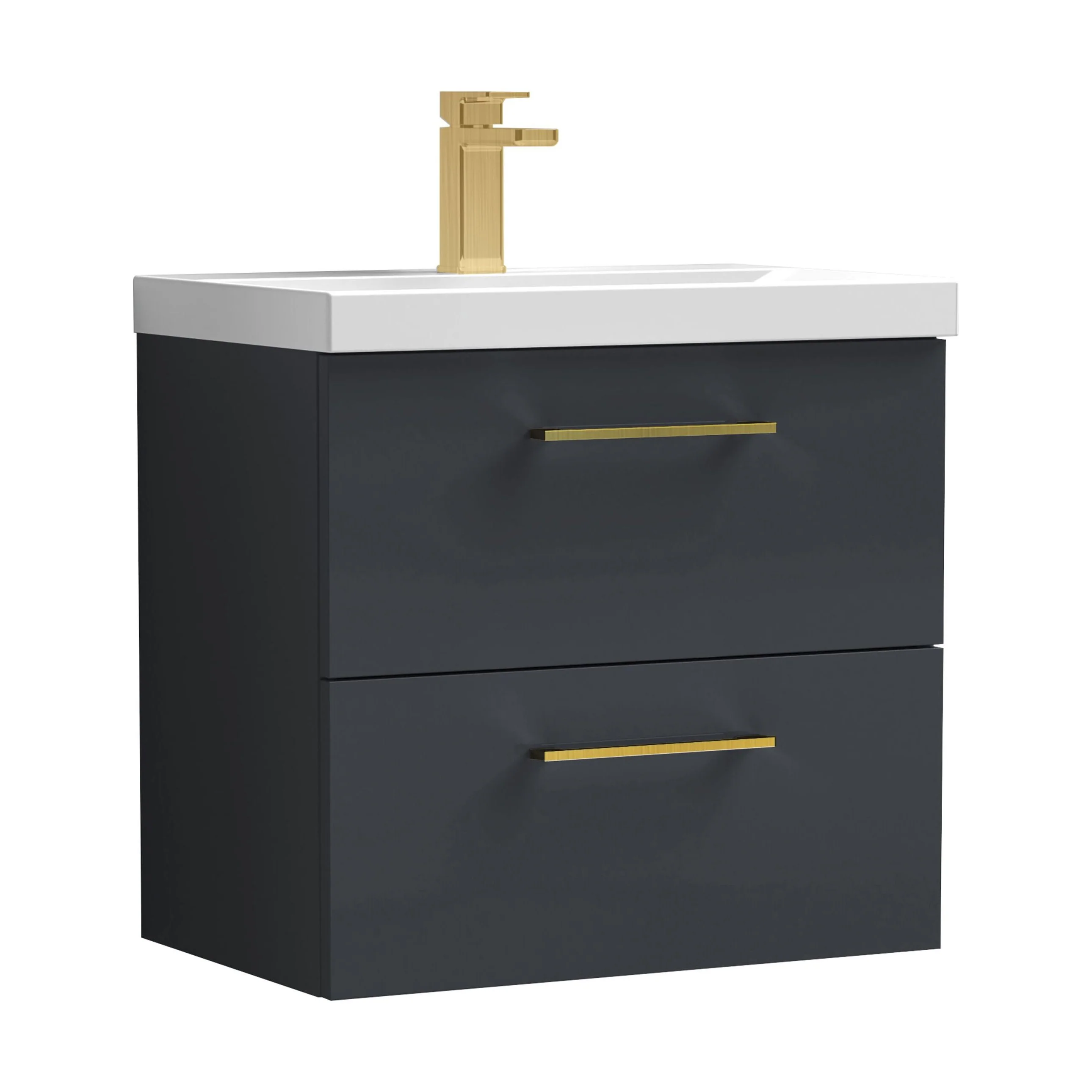 Wall Hung 2 Drawer Vanity Unit with Mid-Edge Ceramic Basin - Choice of Colour, Handle Finish and Size - Image 36