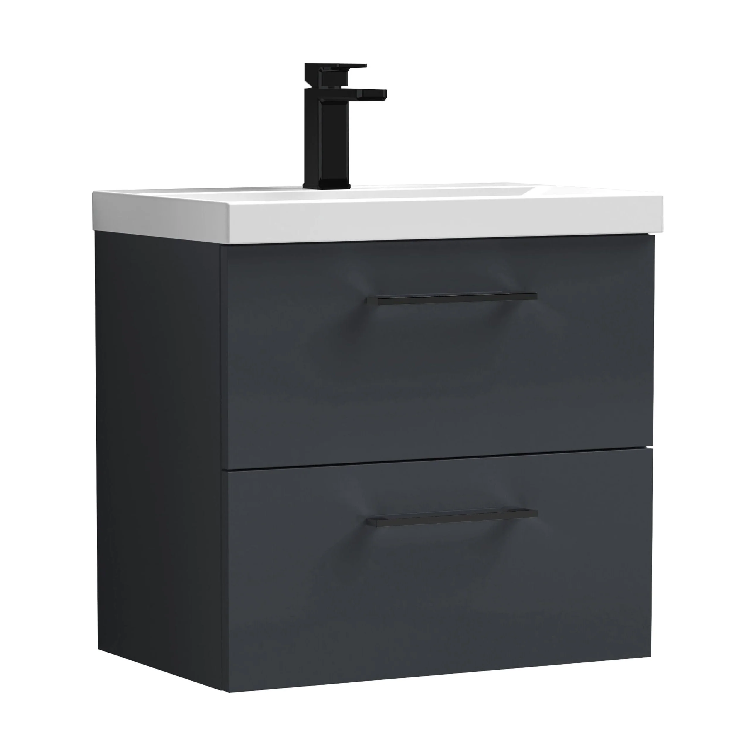 Wall Hung 2 Drawer Vanity Unit with Mid-Edge Ceramic Basin - Choice of Colour, Handle Finish and Size - Image 38