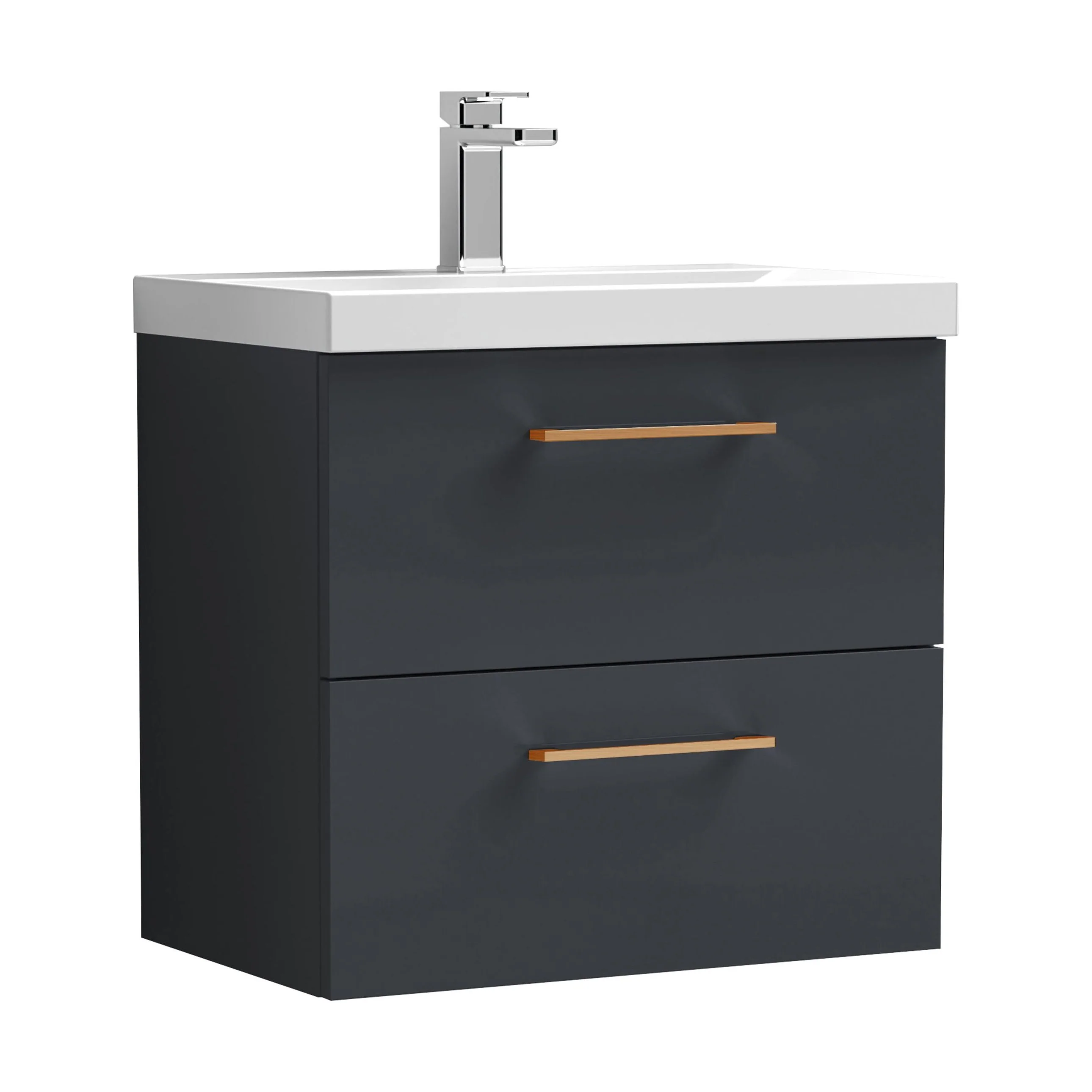 Wall Hung 2 Drawer Vanity Unit with Mid-Edge Ceramic Basin - Choice of Colour, Handle Finish and Size - Image 40