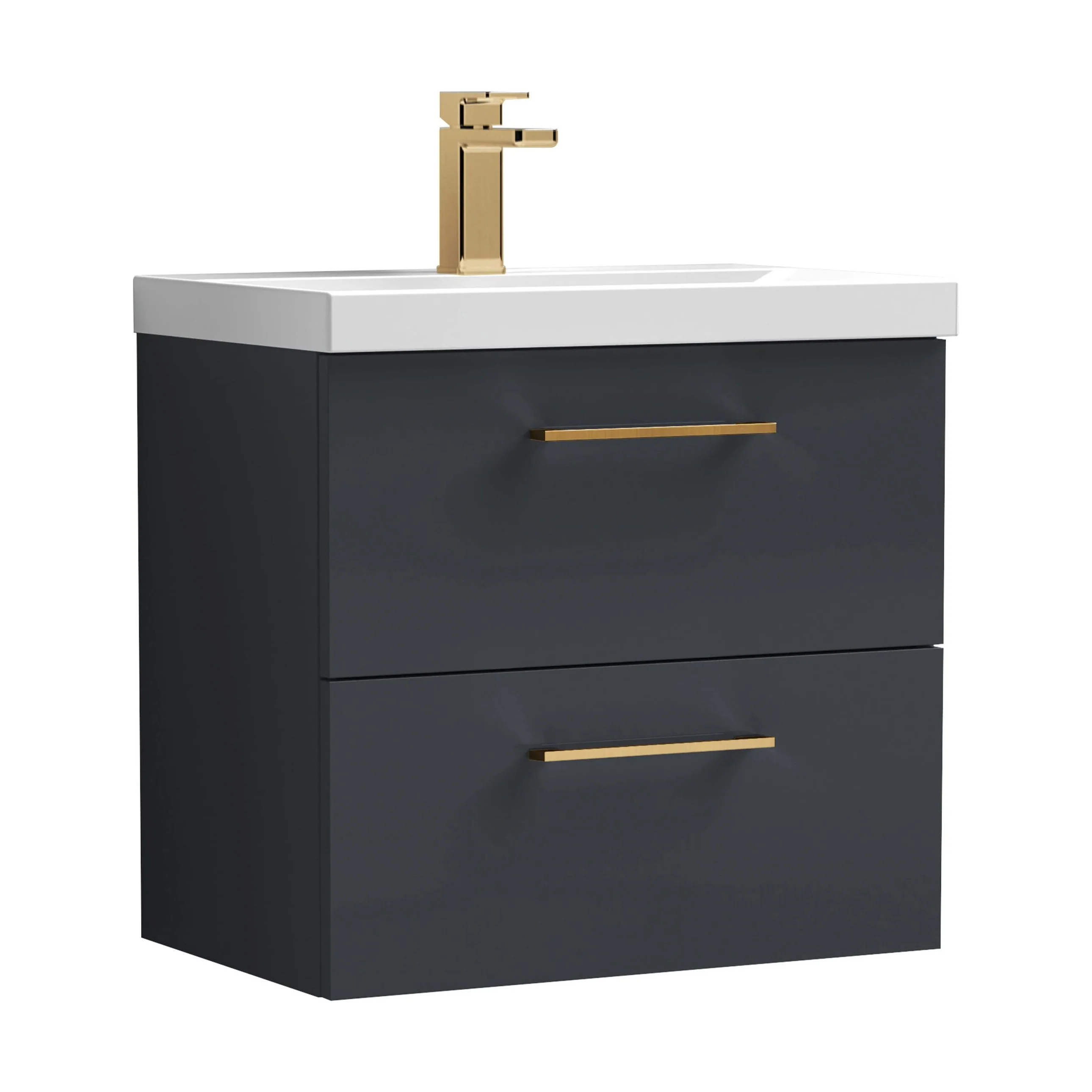 Wall Hung 2 Drawer Vanity Unit with Mid-Edge Ceramic Basin - Choice of Colour, Handle Finish and Size - Image 42