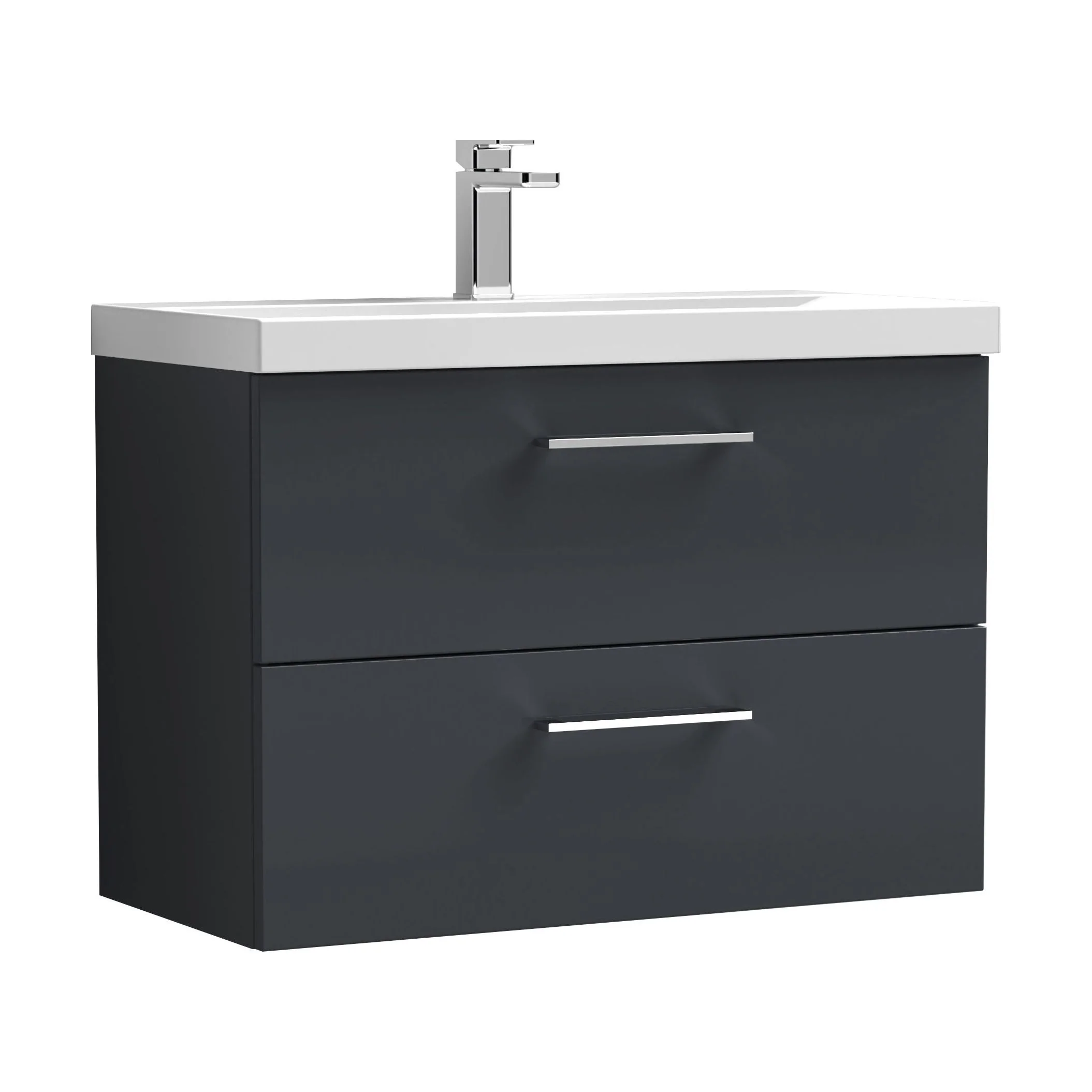 Wall Hung 2 Drawer Vanity Unit with Mid-Edge Ceramic Basin - Choice of Colour, Handle Finish and Size - Image 46