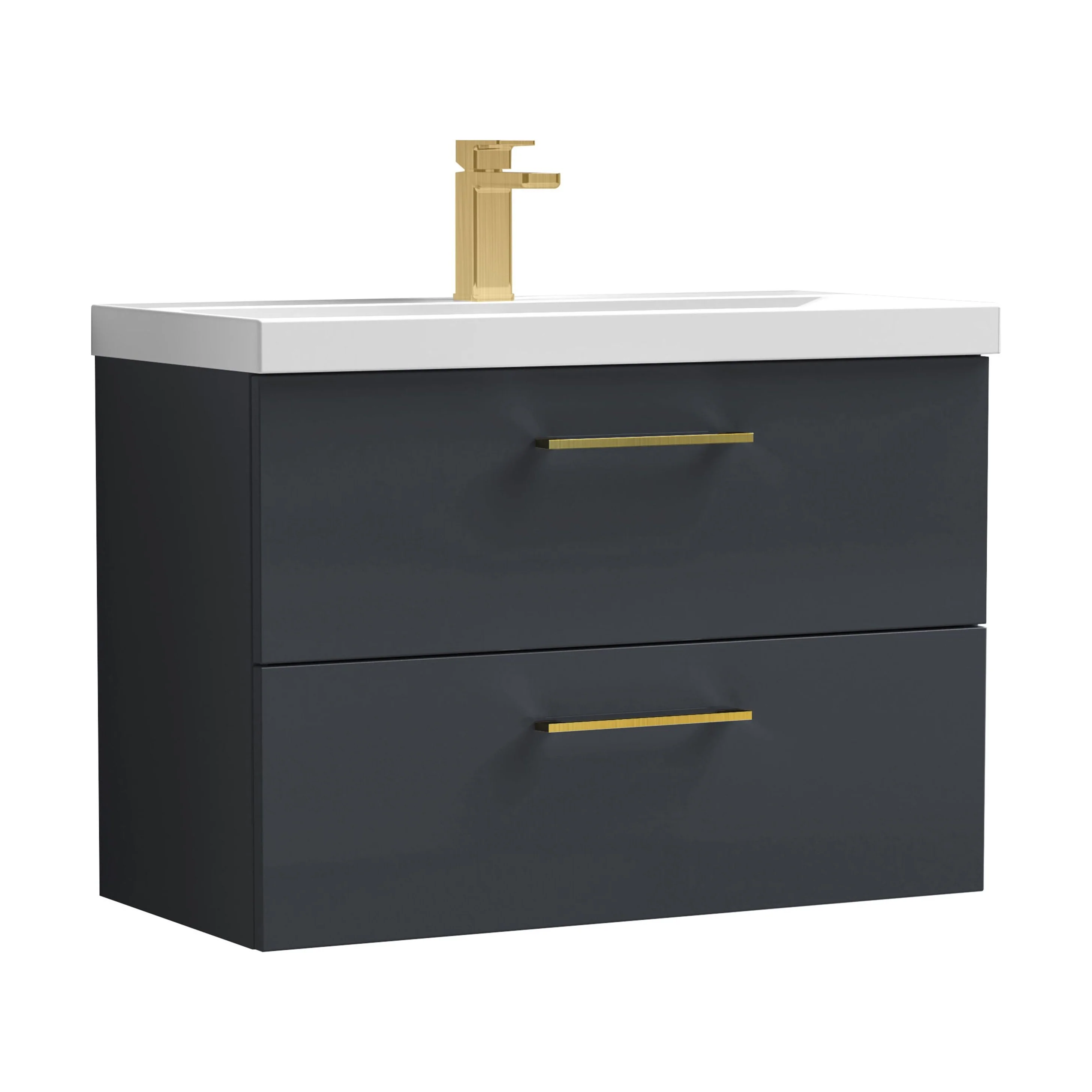 Wall Hung 2 Drawer Vanity Unit with Mid-Edge Ceramic Basin - Choice of Colour, Handle Finish and Size - Image 51