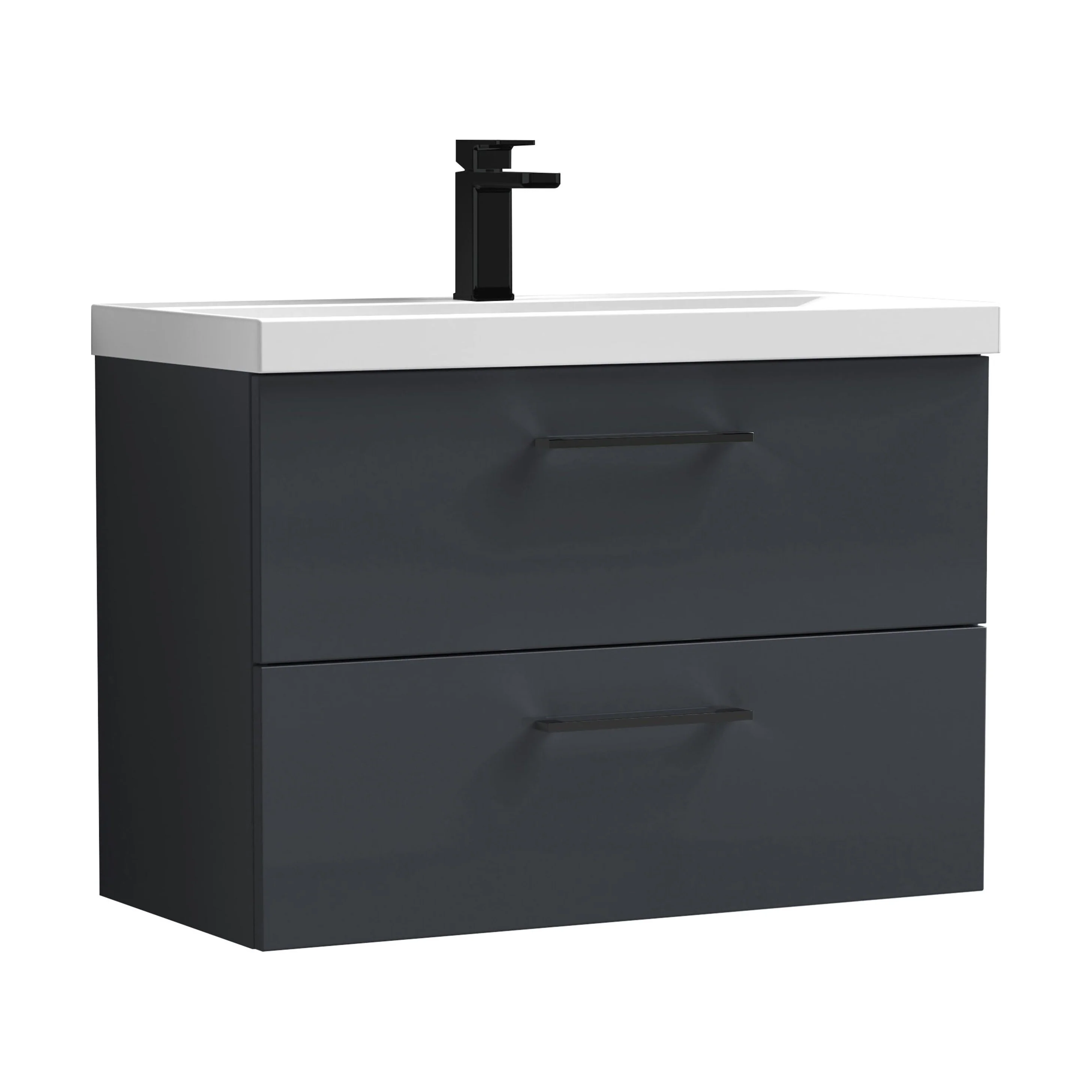 Wall Hung 2 Drawer Vanity Unit with Mid-Edge Ceramic Basin - Choice of Colour, Handle Finish and Size - Image 53