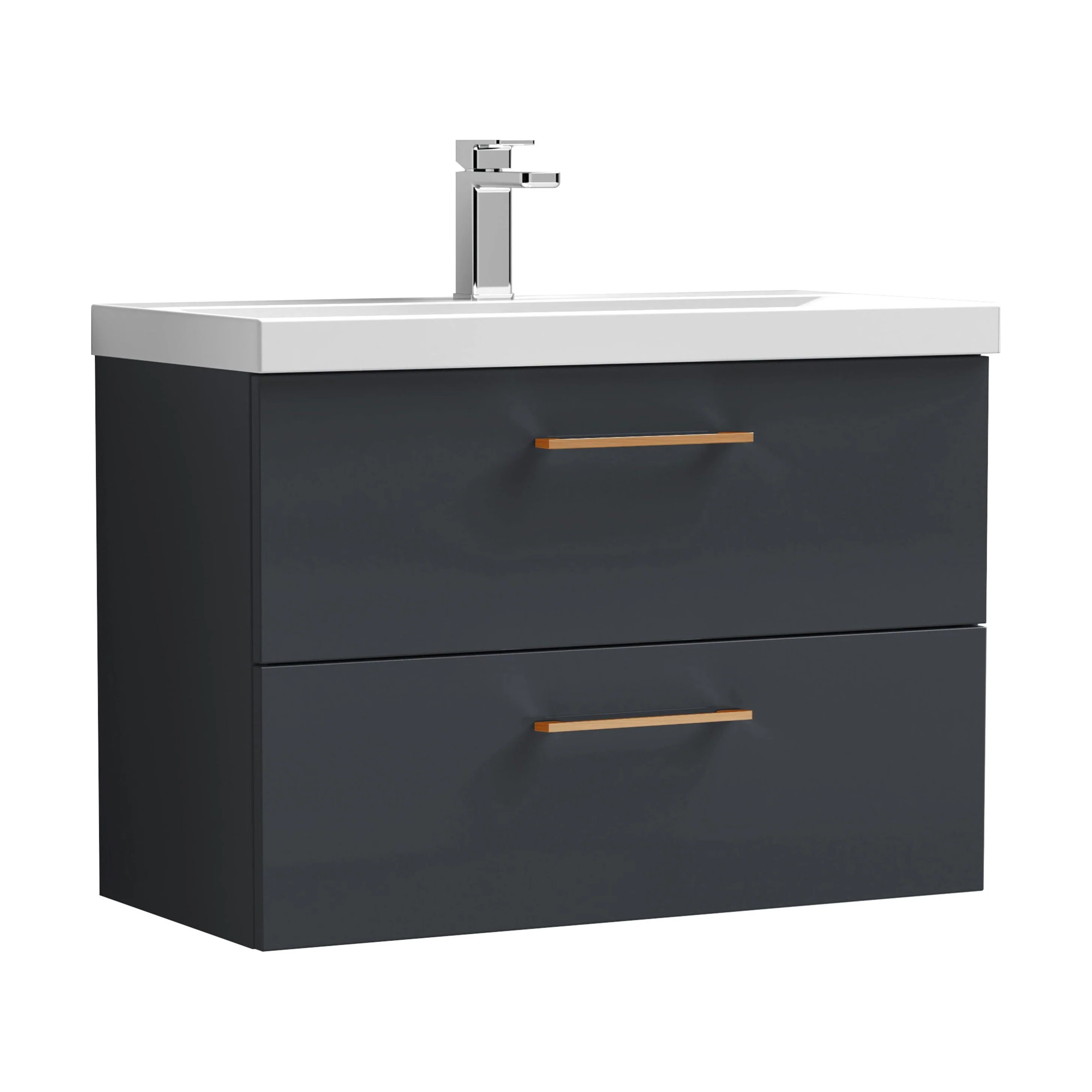 Wall Hung 2 Drawer Vanity Unit with Mid-Edge Ceramic Basin - Choice of Colour, Handle Finish and Size - Image 55