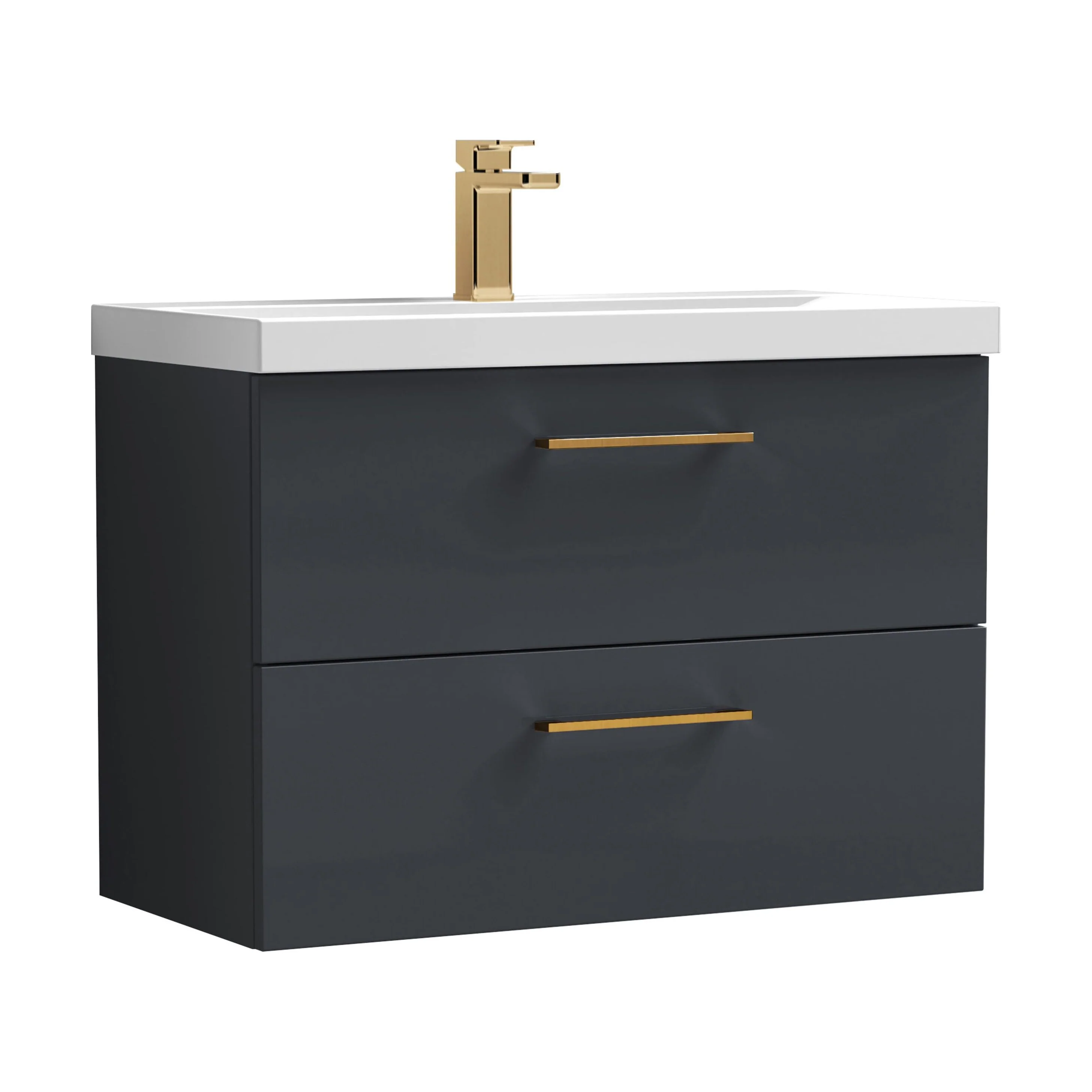 Wall Hung 2 Drawer Vanity Unit with Mid-Edge Ceramic Basin - Choice of Colour, Handle Finish and Size - Image 57