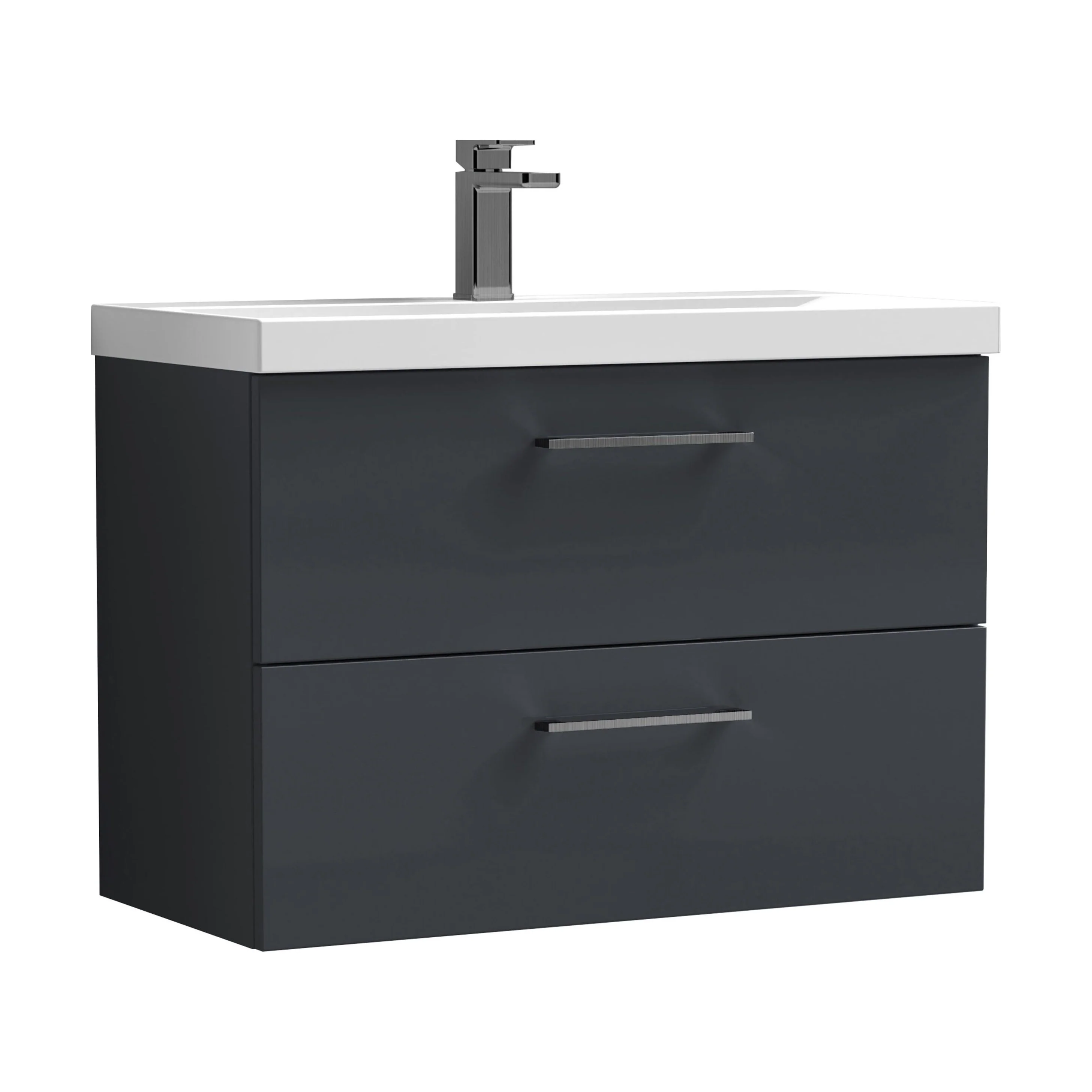 Wall Hung 2 Drawer Vanity Unit with Mid-Edge Ceramic Basin - Choice of Colour, Handle Finish and Size - Image 59
