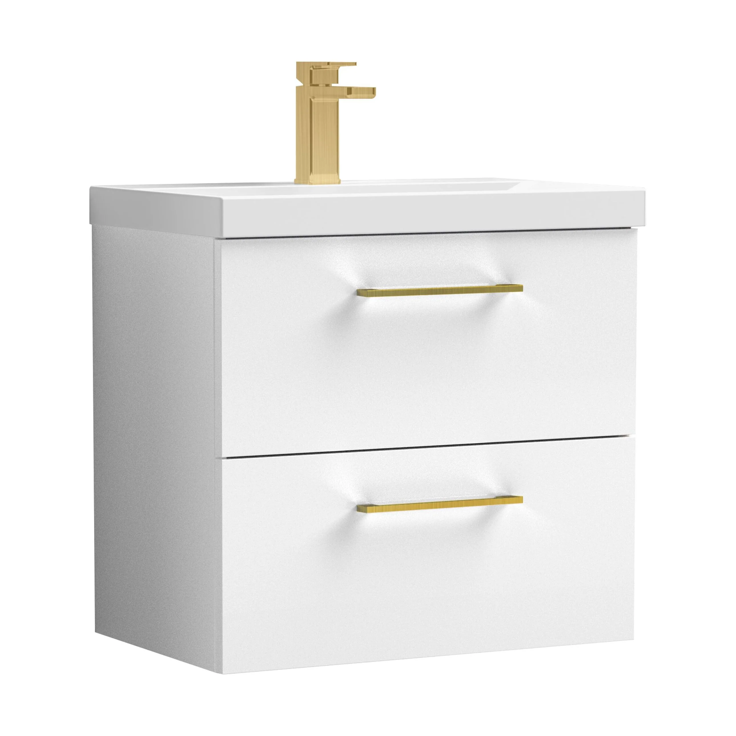 Wall Hung 2 Drawer Vanity Unit with Mid-Edge Ceramic Basin - Choice of Colour, Handle Finish and Size - Image 6