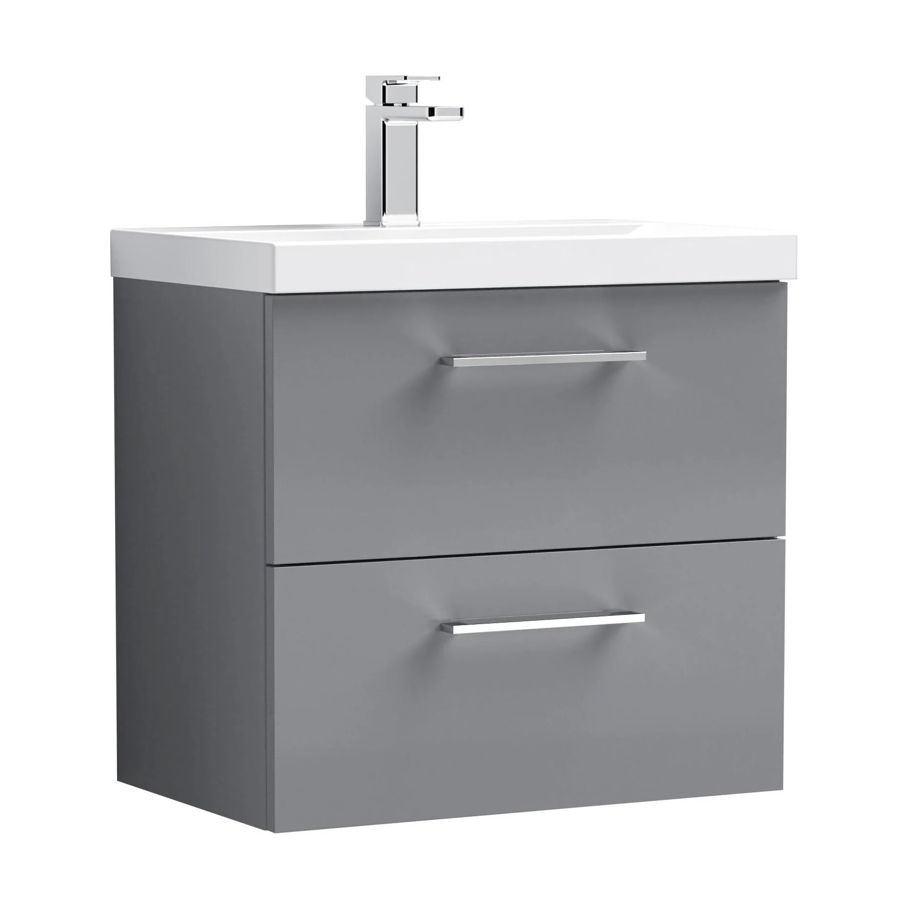 Wall Hung 2 Drawer Vanity Unit with Mid-Edge Ceramic Basin - Choice of Colour, Handle Finish and Size - Image 61