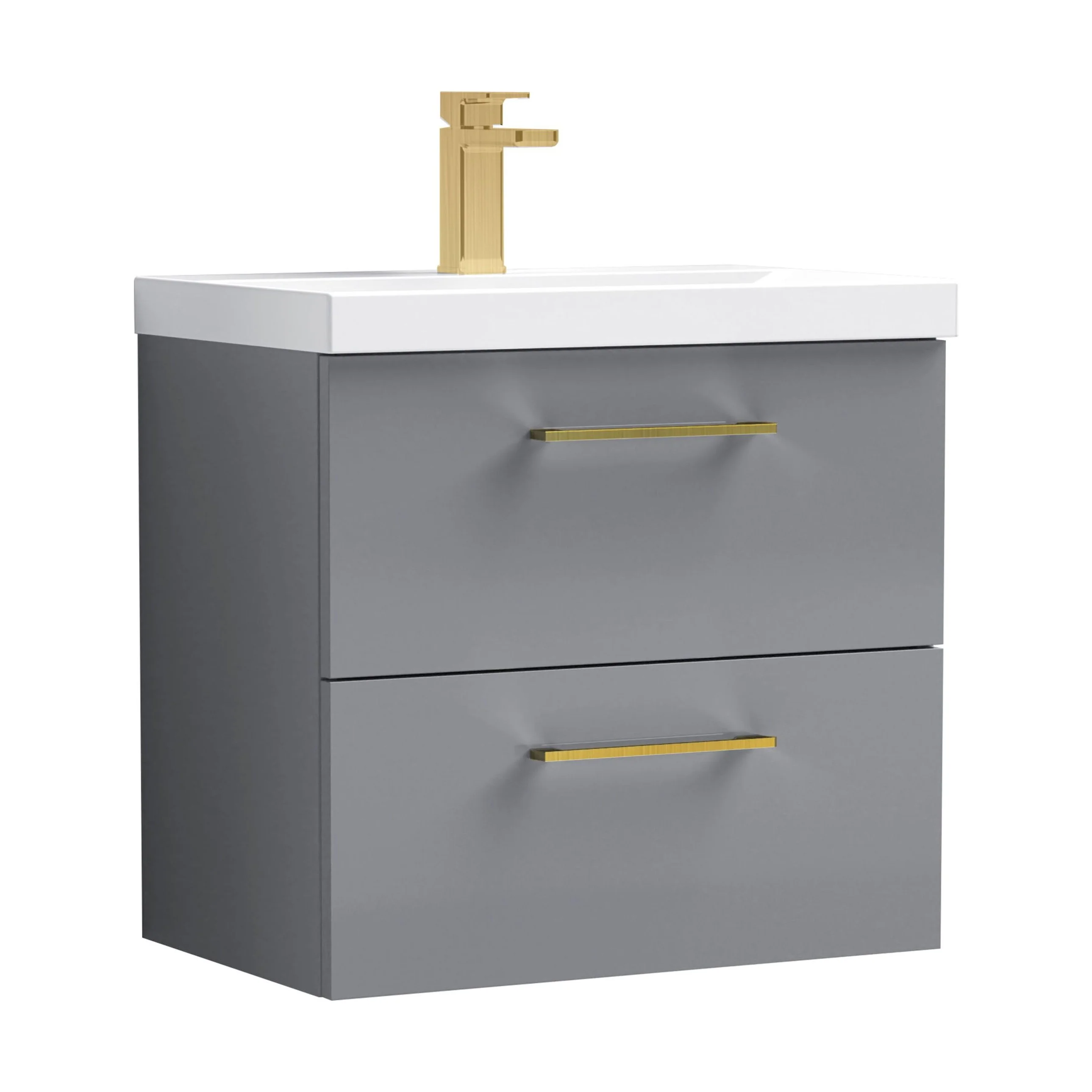 Wall Hung 2 Drawer Vanity Unit with Mid-Edge Ceramic Basin - Choice of Colour, Handle Finish and Size - Image 66