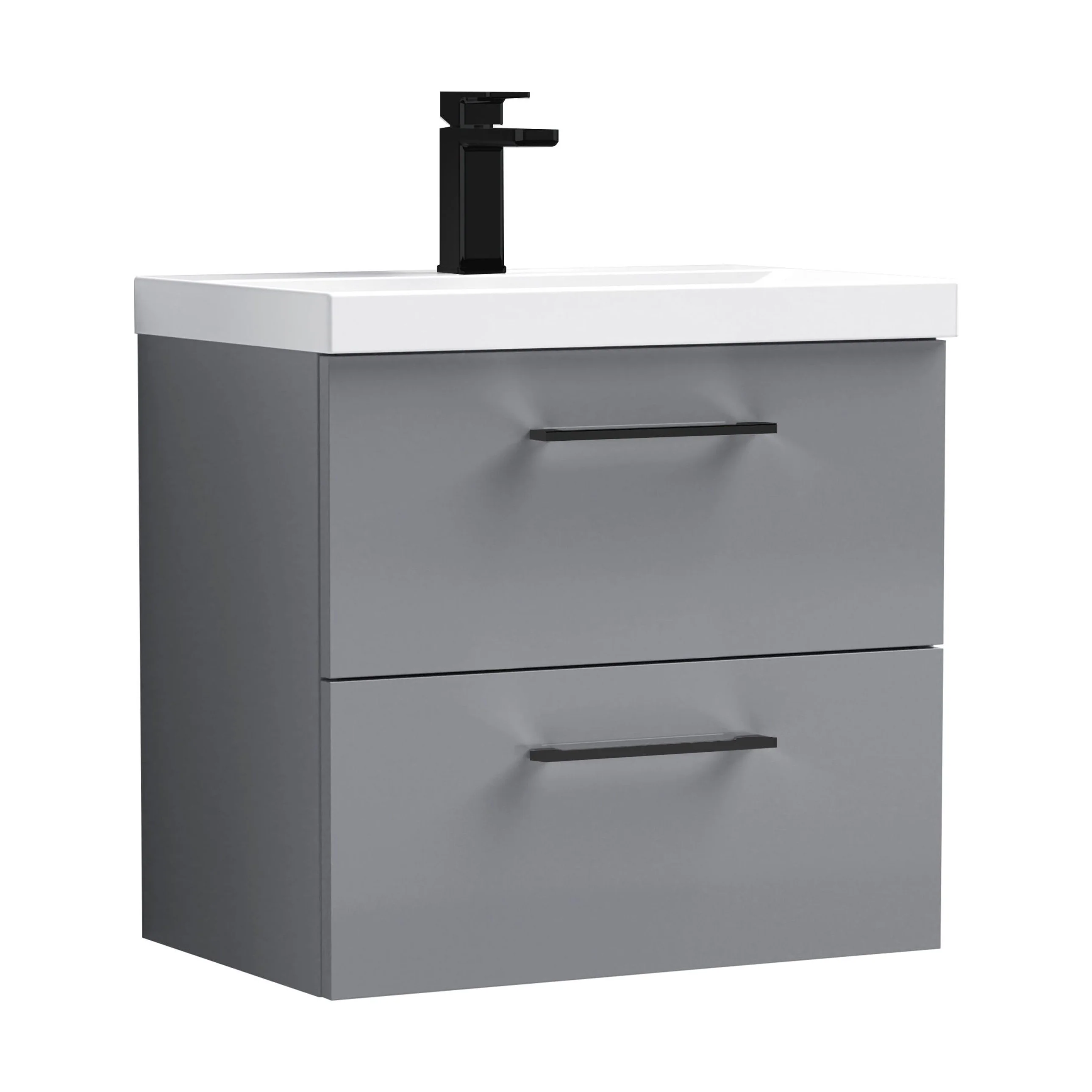 Wall Hung 2 Drawer Vanity Unit with Mid-Edge Ceramic Basin - Choice of Colour, Handle Finish and Size - Image 67