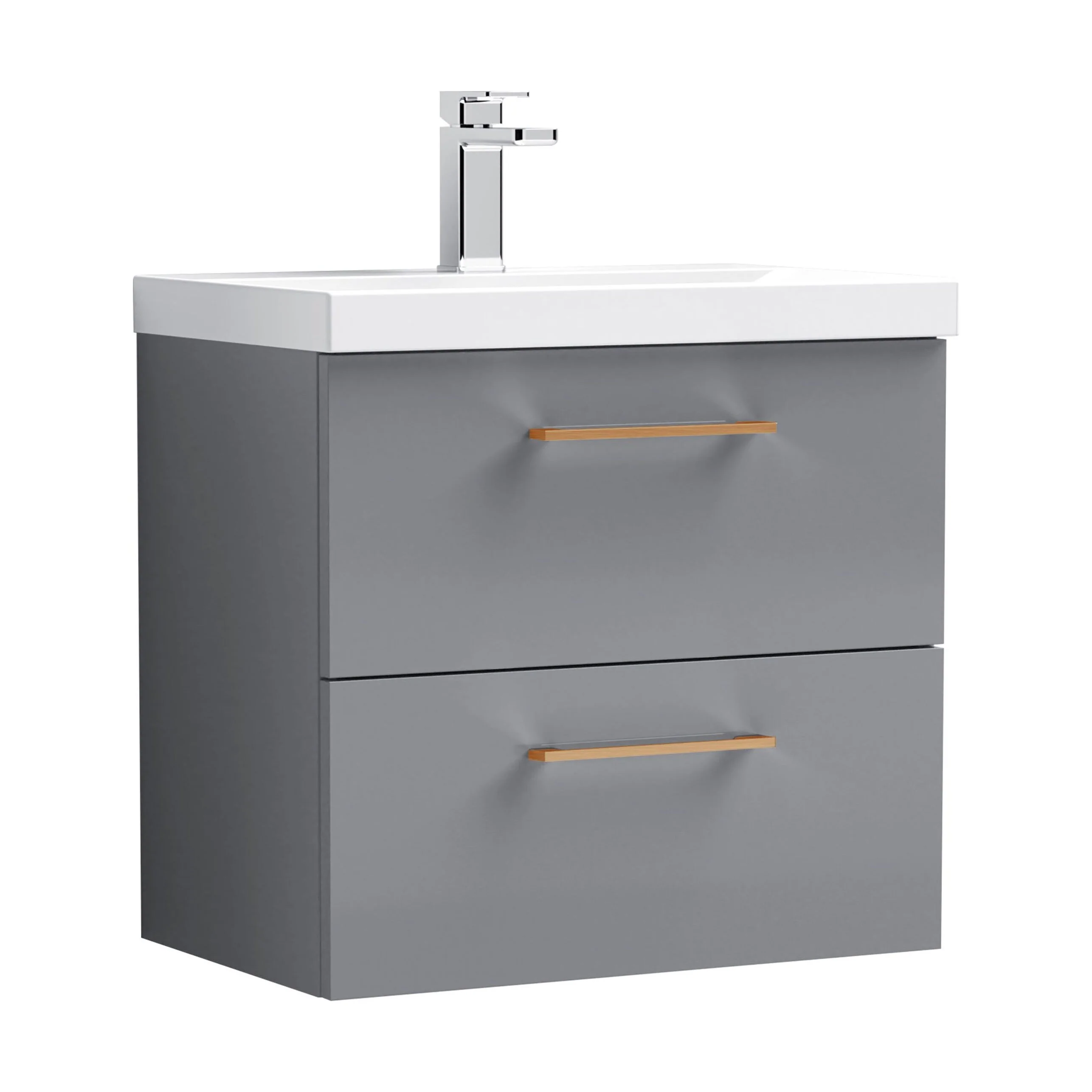 Wall Hung 2 Drawer Vanity Unit with Mid-Edge Ceramic Basin - Choice of Colour, Handle Finish and Size - Image 69