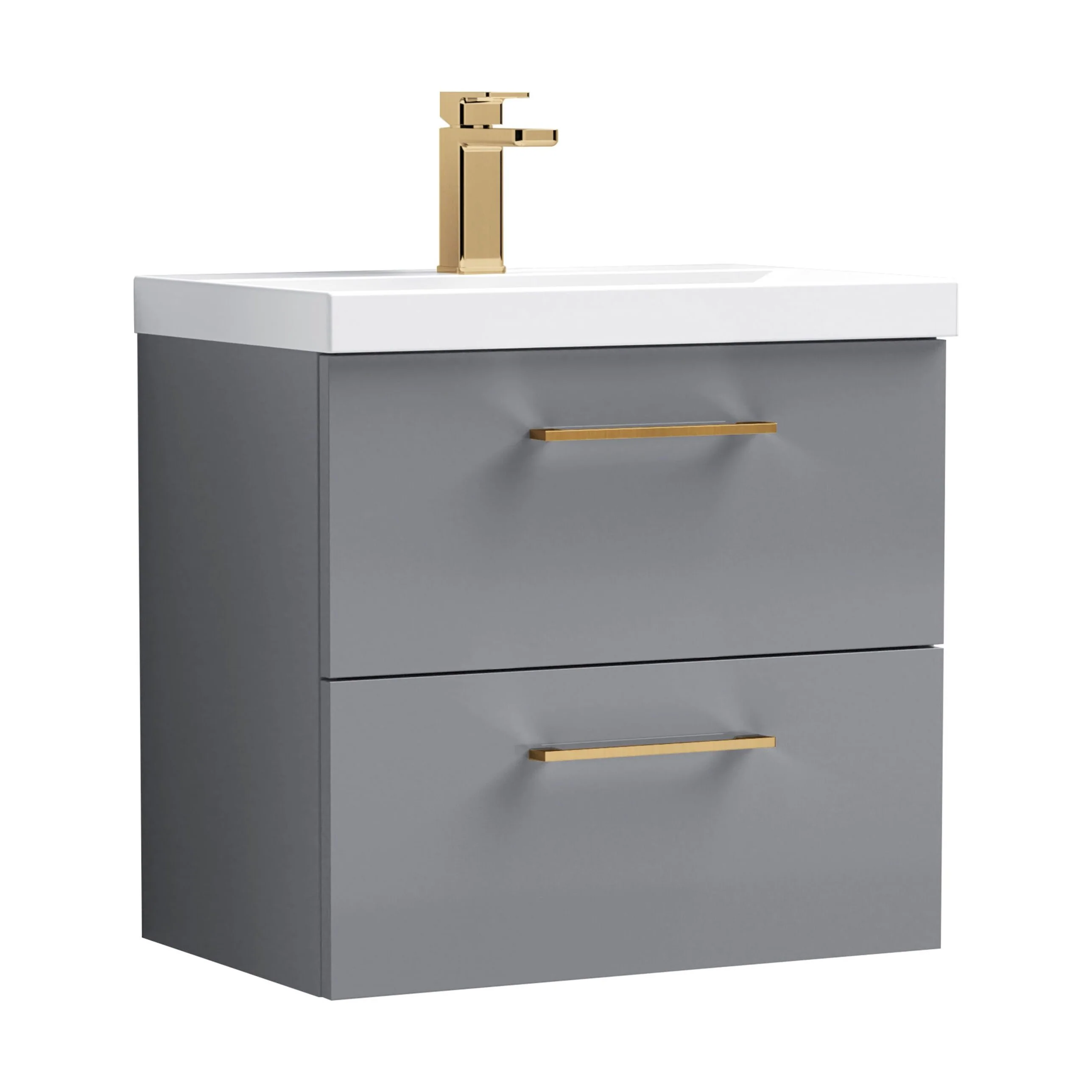 Wall Hung 2 Drawer Vanity Unit with Mid-Edge Ceramic Basin - Choice of Colour, Handle Finish and Size - Image 71