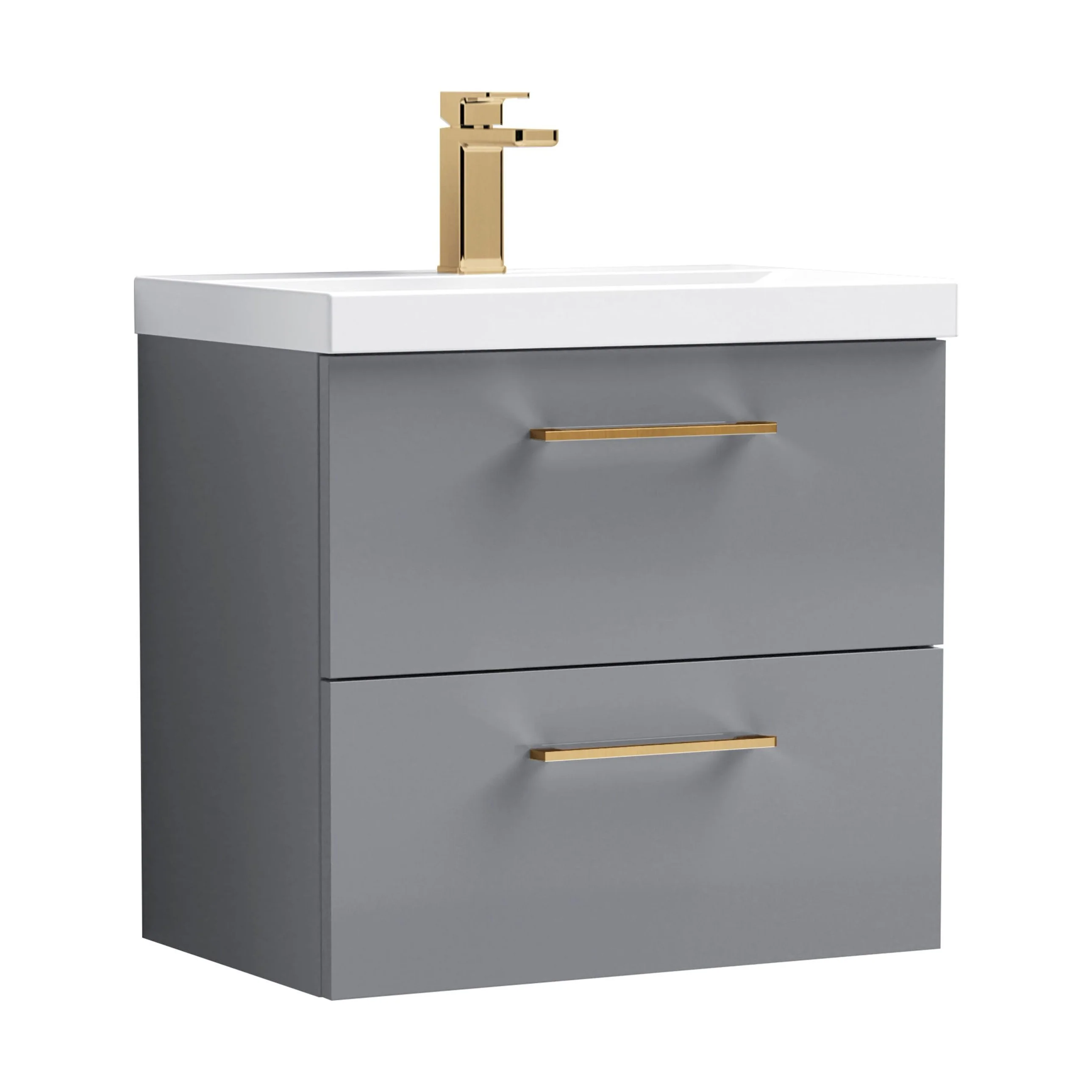 Wall Hung 2 Drawer Vanity Unit with Mid-Edge Ceramic Basin - Choice of Colour, Handle Finish and Size - Image 73