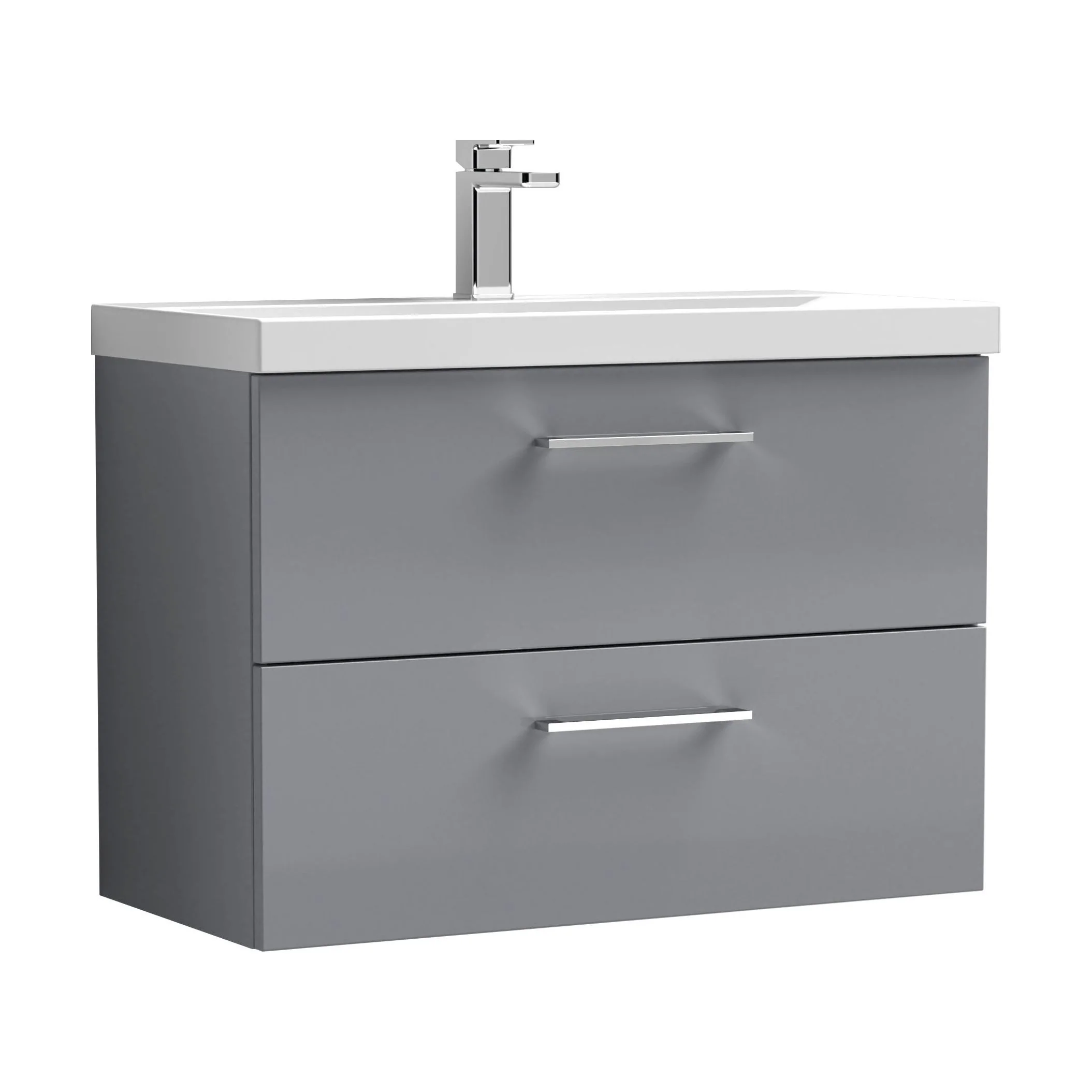 Wall Hung 2 Drawer Vanity Unit with Mid-Edge Ceramic Basin - Choice of Colour, Handle Finish and Size - Image 75