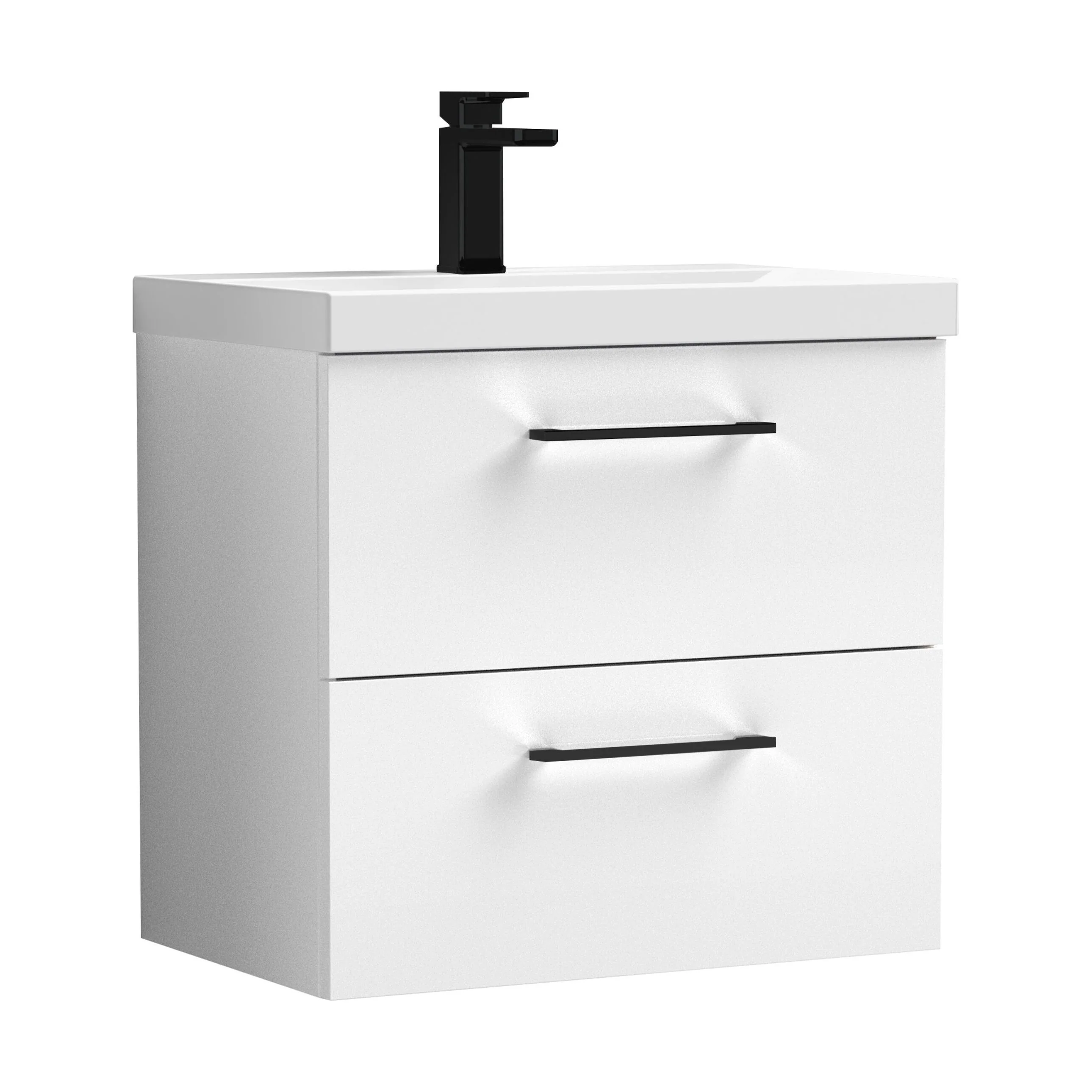 Wall Hung 2 Drawer Vanity Unit with Mid-Edge Ceramic Basin - Choice of Colour, Handle Finish and Size - Image 8