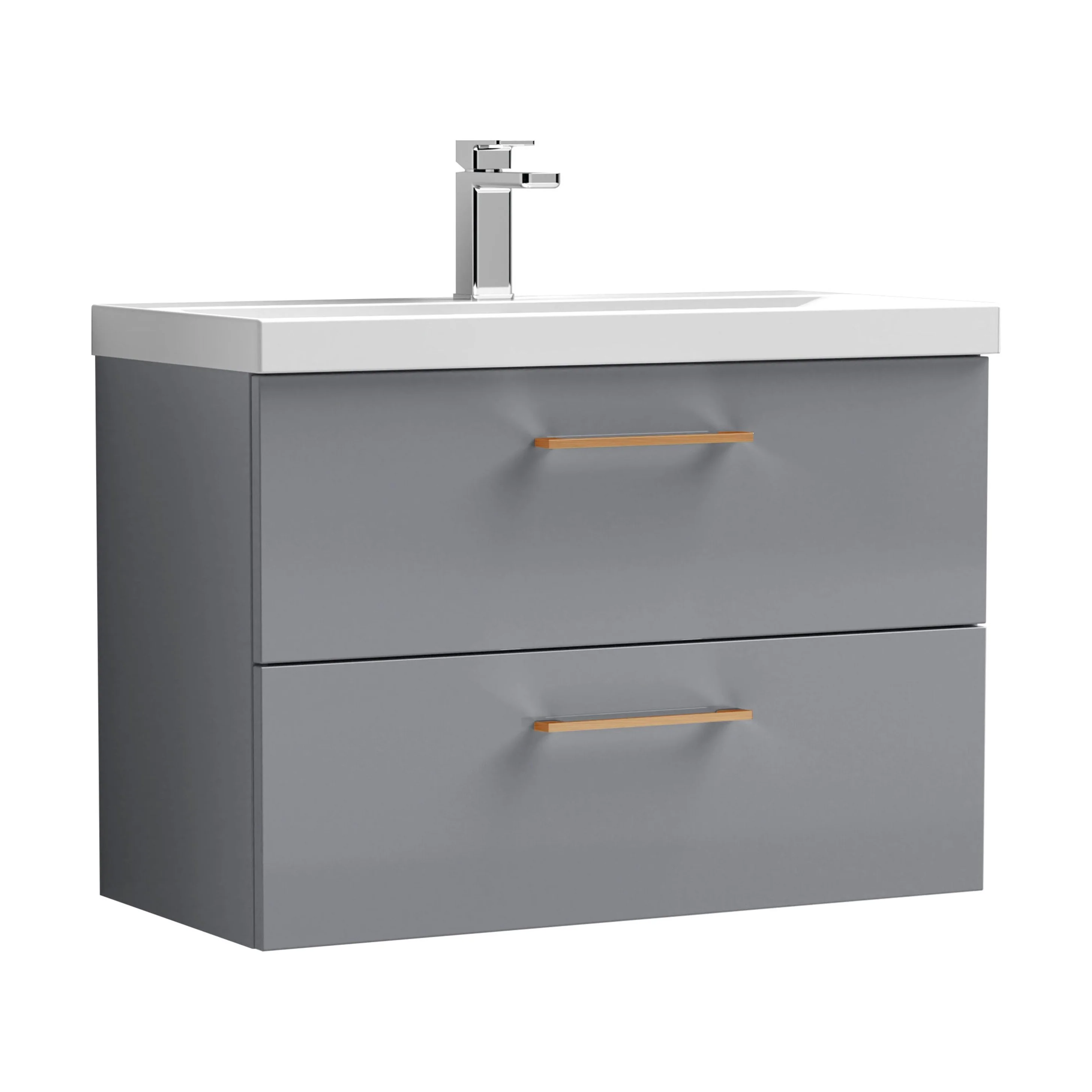 Wall Hung 2 Drawer Vanity Unit with Mid-Edge Ceramic Basin - Choice of Colour, Handle Finish and Size - Image 83