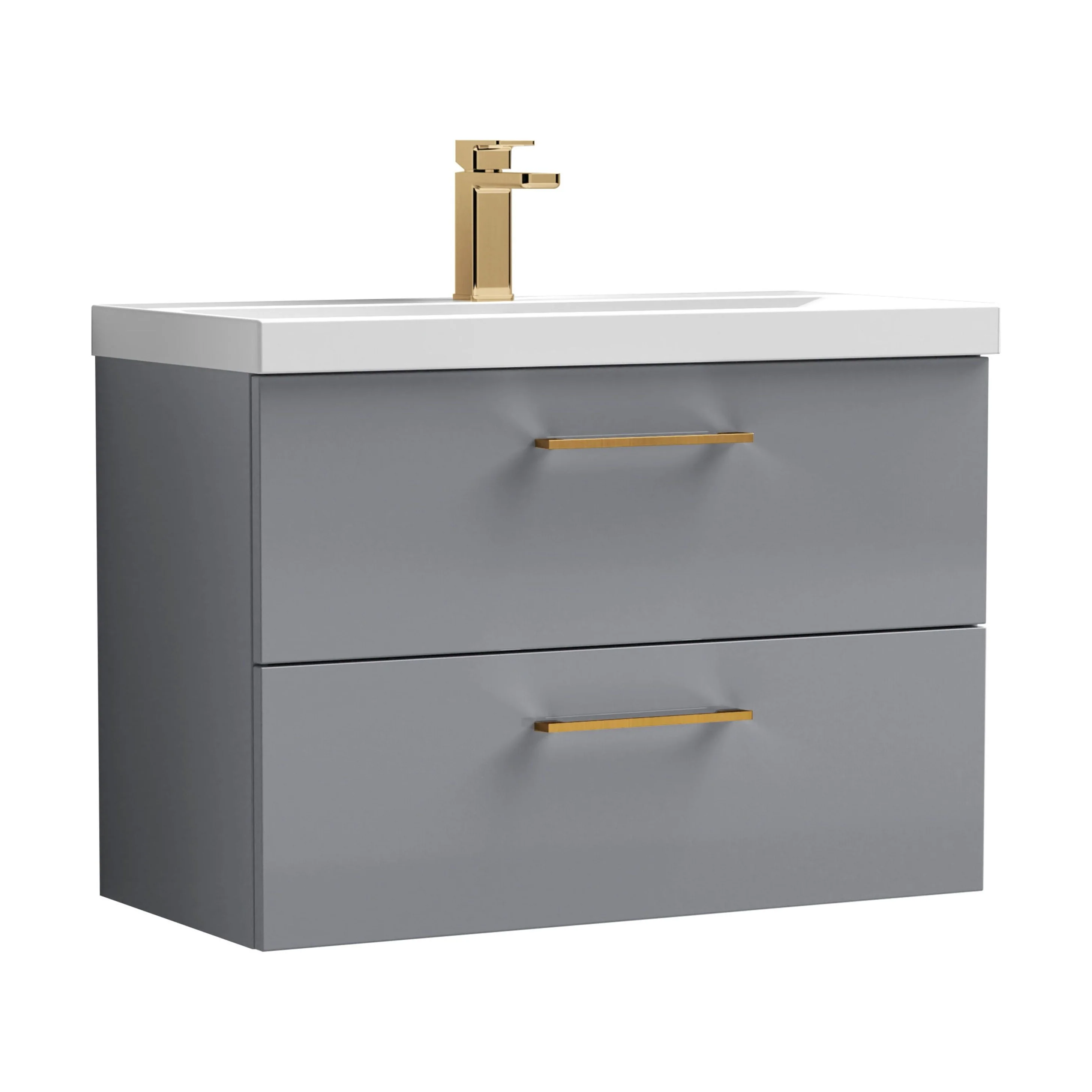 Wall Hung 2 Drawer Vanity Unit with Mid-Edge Ceramic Basin - Choice of Colour, Handle Finish and Size - Image 85