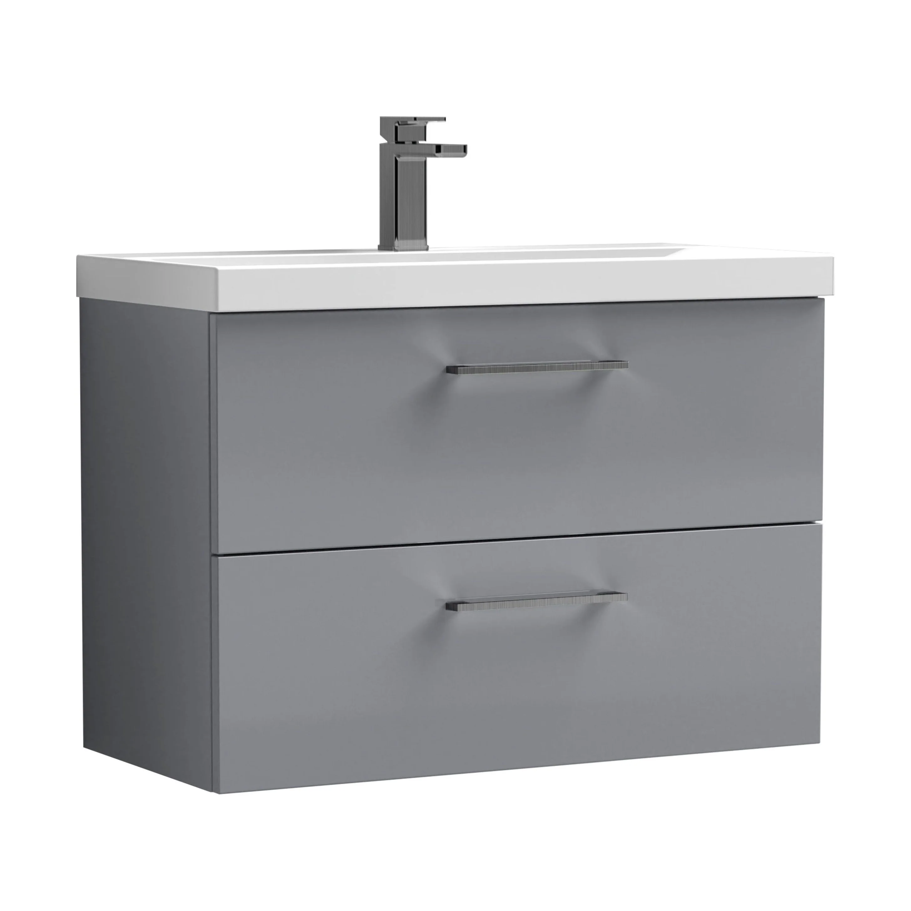 Wall Hung 2 Drawer Vanity Unit with Mid-Edge Ceramic Basin - Choice of Colour, Handle Finish and Size - Image 87