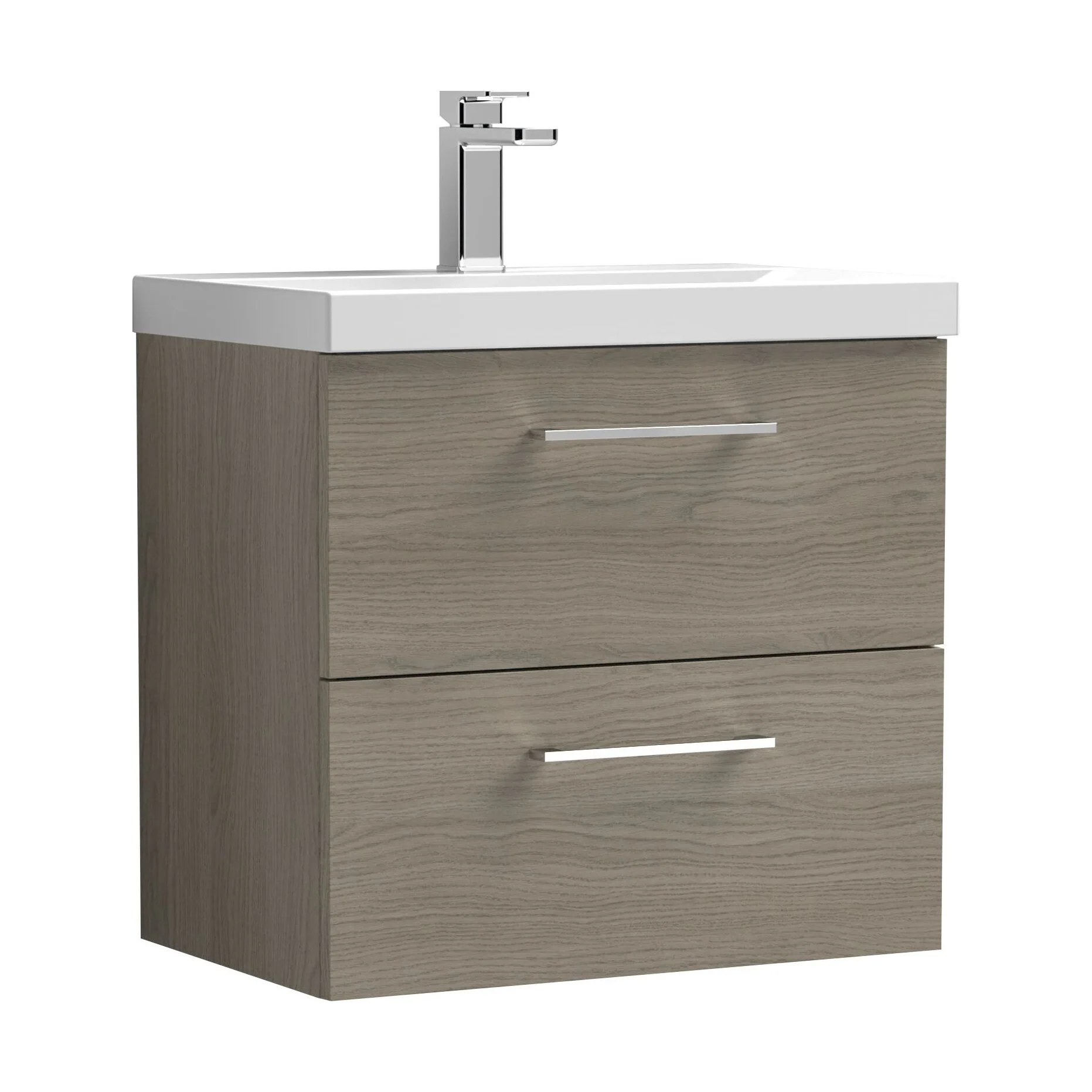 Wall Hung 2 Drawer Vanity Unit with Mid-Edge Ceramic Basin - Choice of Colour, Handle Finish and Size - Image 89