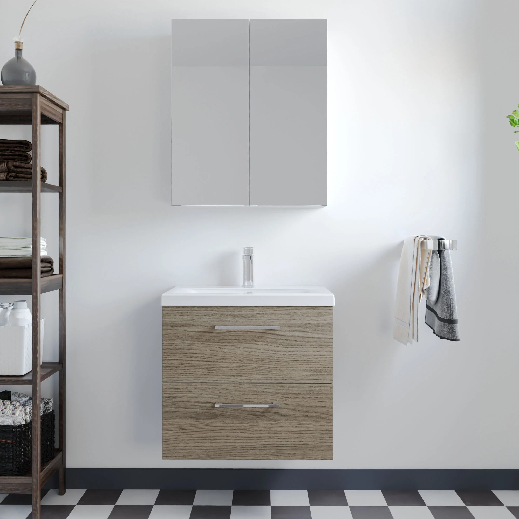 Wall Hung 2 Drawer Vanity Unit with Mid-Edge Ceramic Basin - Choice of Colour, Handle Finish and Size - Image 90