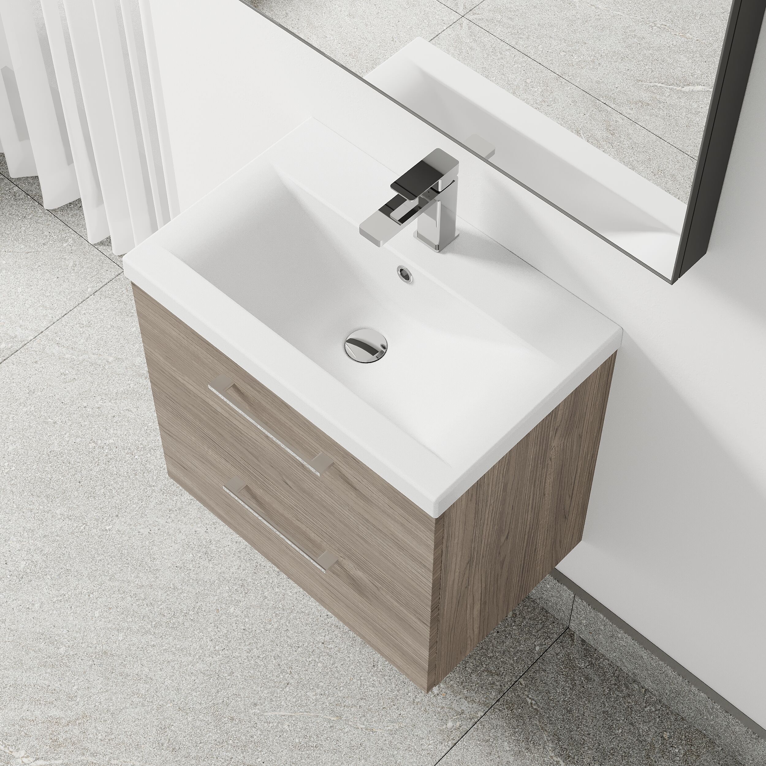 Wall Hung 2 Drawer Vanity Unit with Mid-Edge Ceramic Basin - Choice of Colour, Handle Finish and Size - Image 91