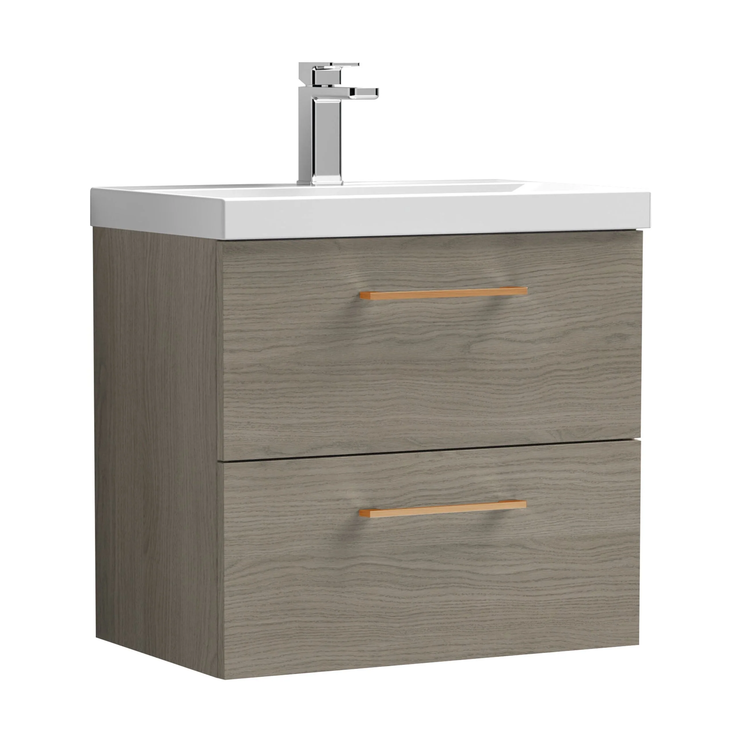 Wall Hung 2 Drawer Vanity Unit with Mid-Edge Ceramic Basin - Choice of Colour, Handle Finish and Size - Image 96