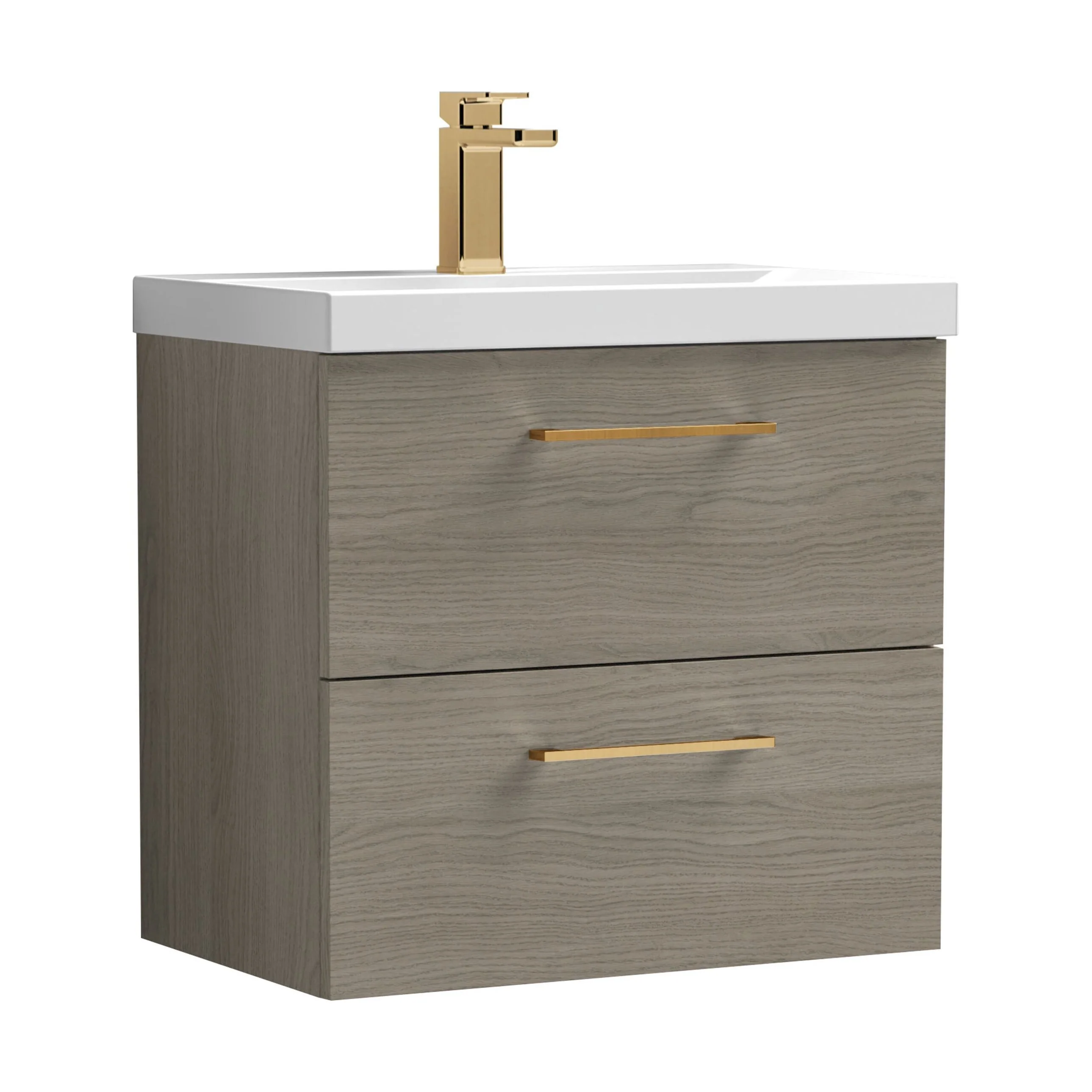 Wall Hung 2 Drawer Vanity Unit with Mid-Edge Ceramic Basin - Choice of Colour, Handle Finish and Size - Image 97