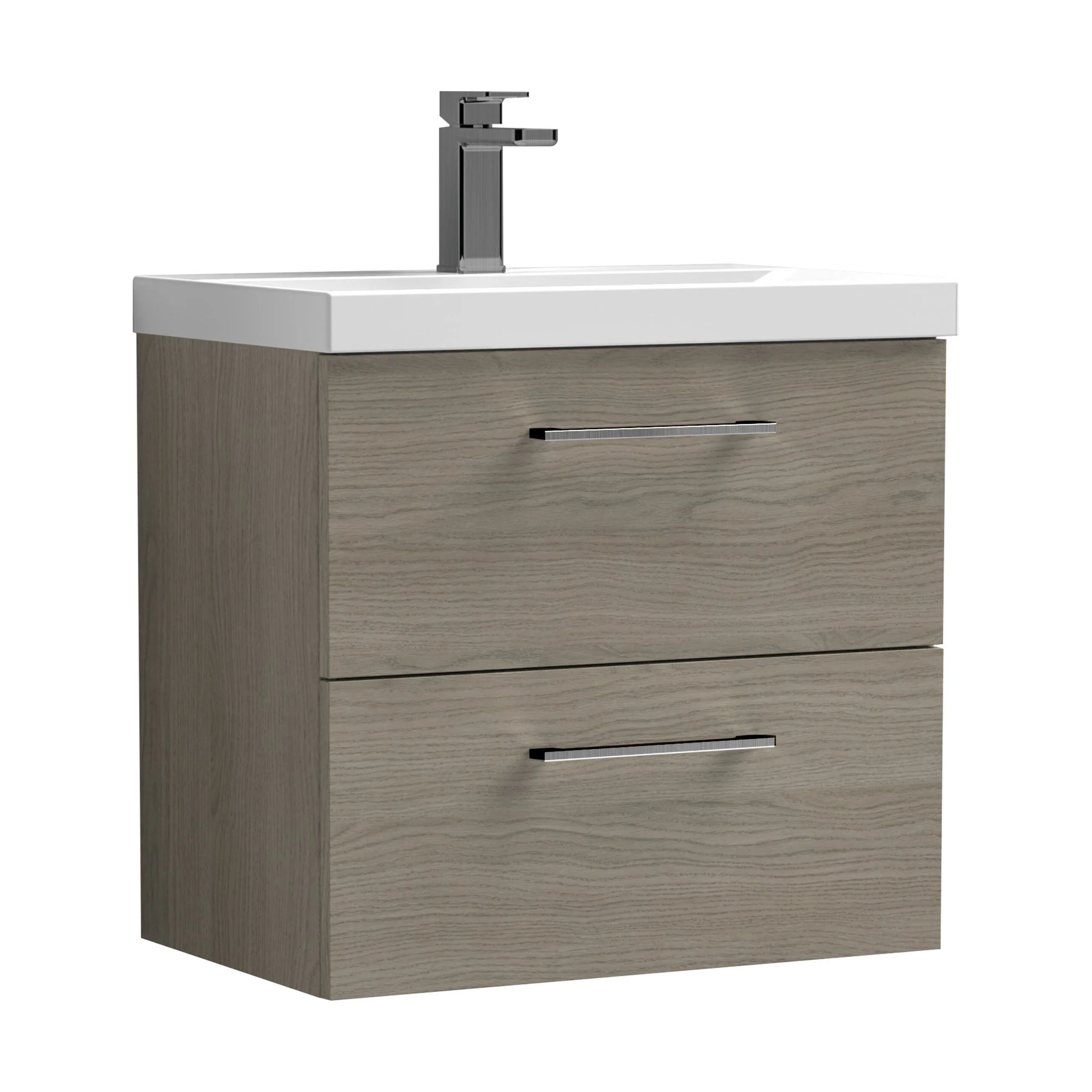 Wall Hung 2 Drawer Vanity Unit with Mid-Edge Ceramic Basin - Choice of Colour, Handle Finish and Size - Image 98